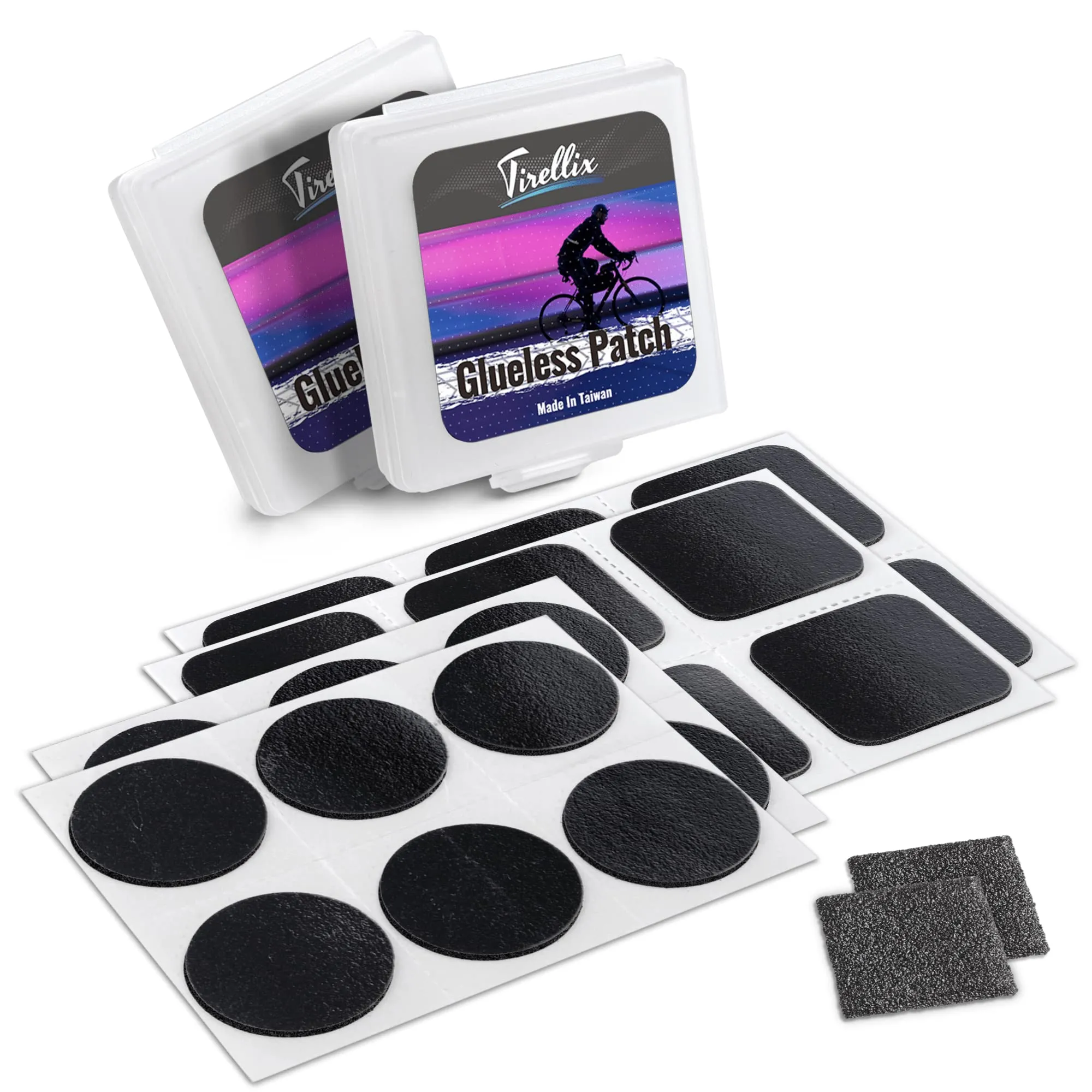 Bike Tire Patch Kit - 24-Pcs Glueless Tube Patch Kits for Bicycle, Motorcycle, Mountain Bike Repair