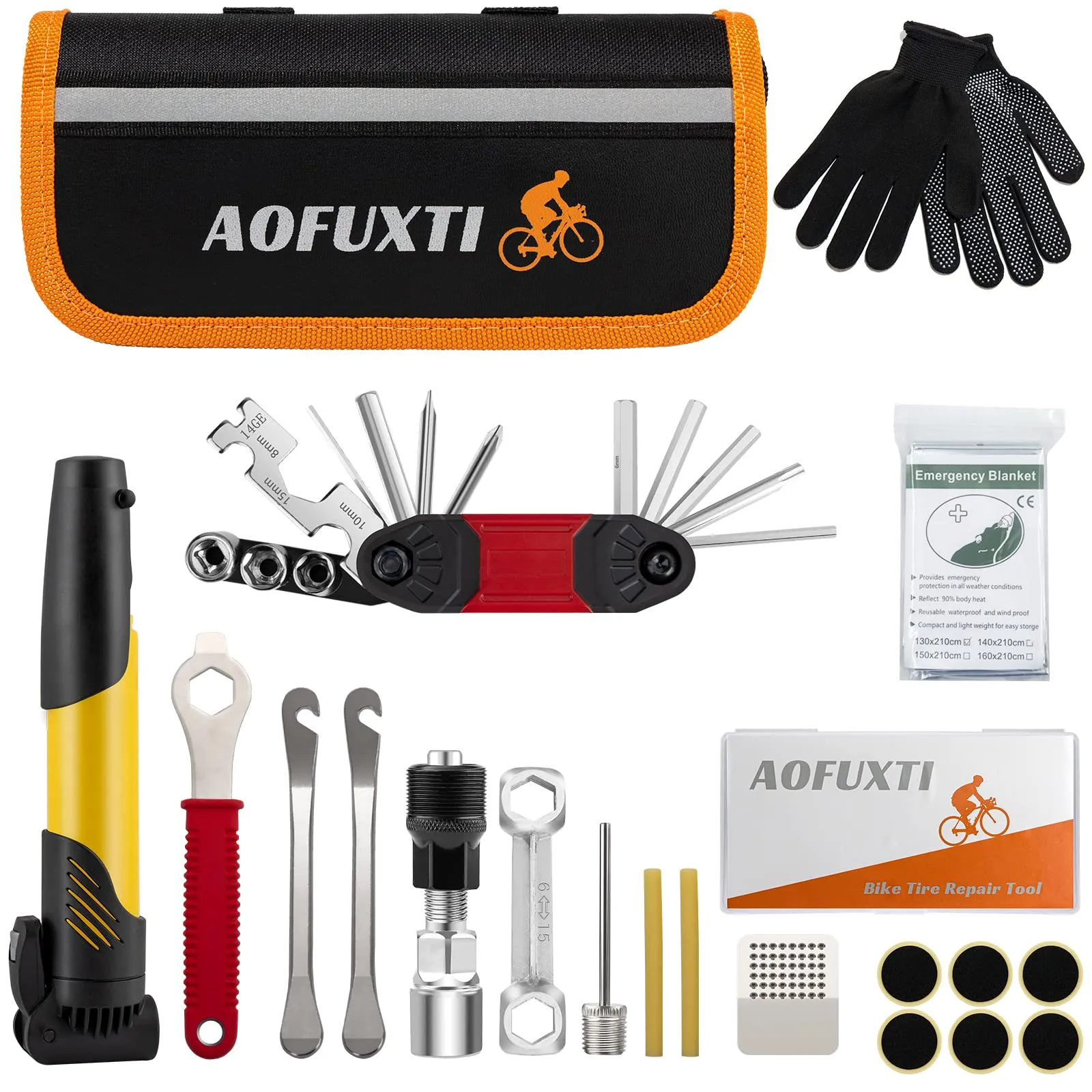 Bike Tire Repair Kit - 16-in-1 Portable Tool Set with Pump, Wrench, Patches, Accessories for Cycling