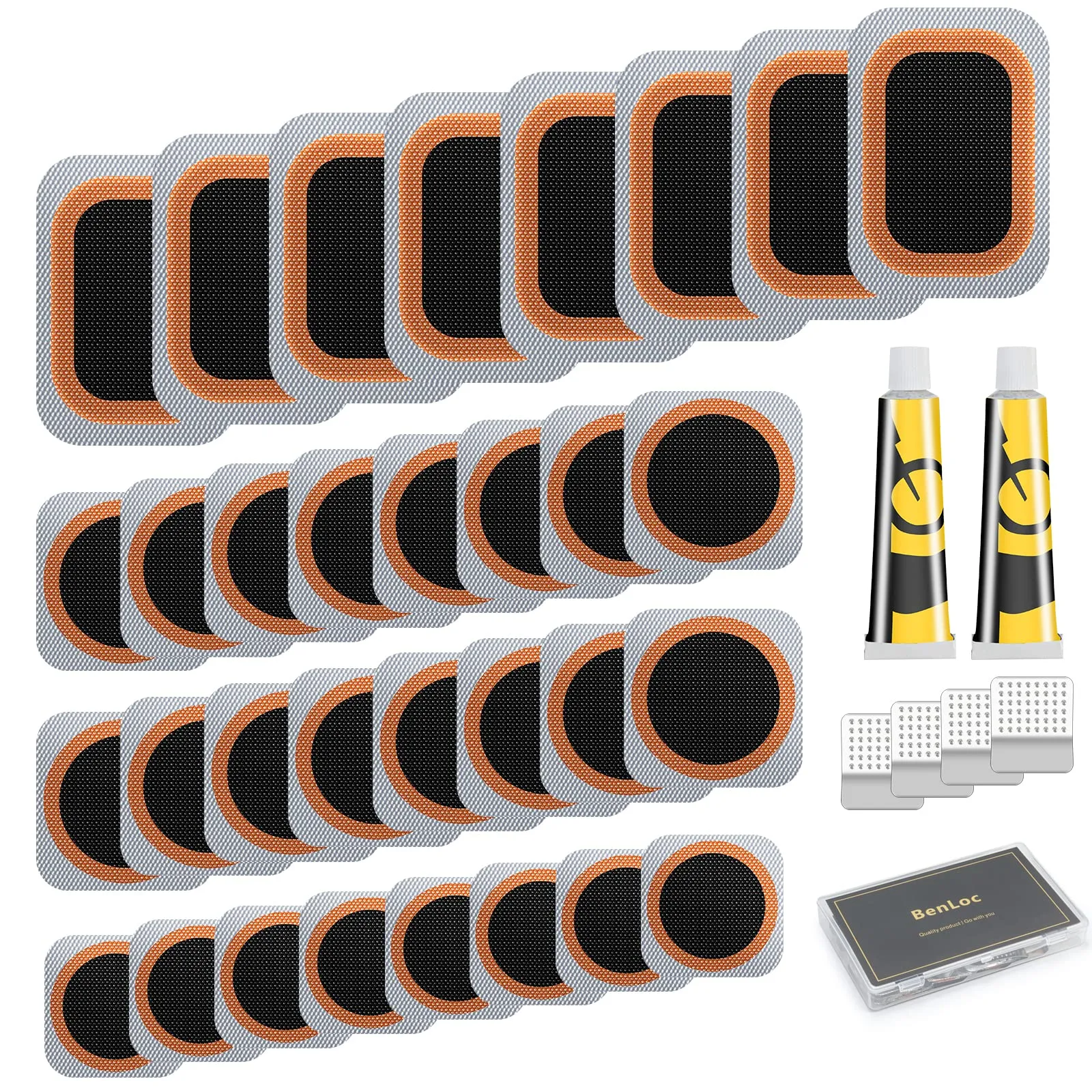 Bike Tire Repair Kit - 32PCS Vulcanizing Patches & Tools for BMX, MTB, Road, Motorcycle