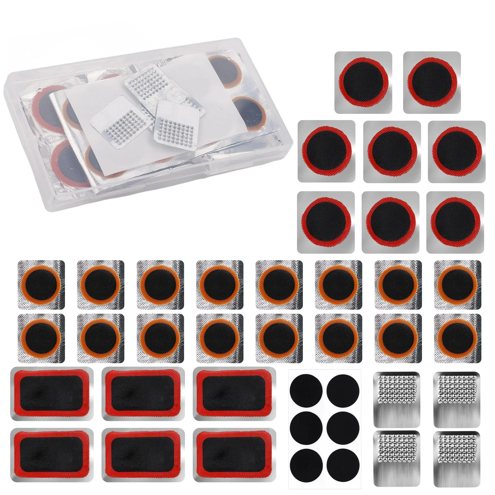 Bike Tire Repair Kit 30pcs Puncture Patches for Road Mountain Motorcycle Tires, Glueless