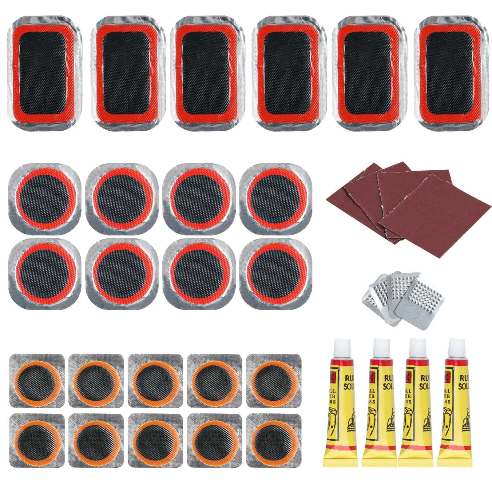 Bike Tire Repair Kit with 24 Patches, Sandpaper, and Metal Rasp for All Bicycle Types