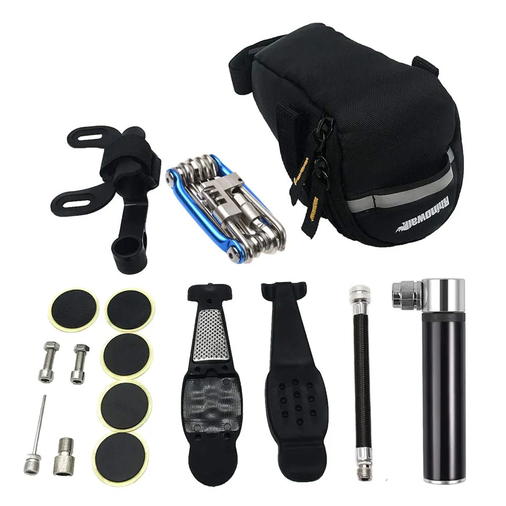 Bike Tire Repair Kit with Mini Pump for Presta & Schrader - 120 PSI, Includes Glueless Puncture Repair