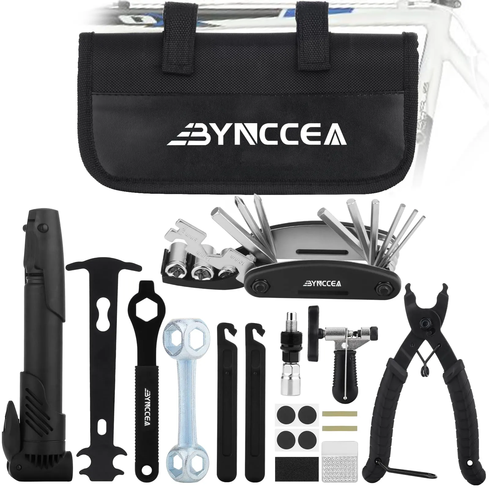 Bike Tire Repair Tool Kit with Portable Pump & Multi-Function Tools for Mountain & Road Bikes