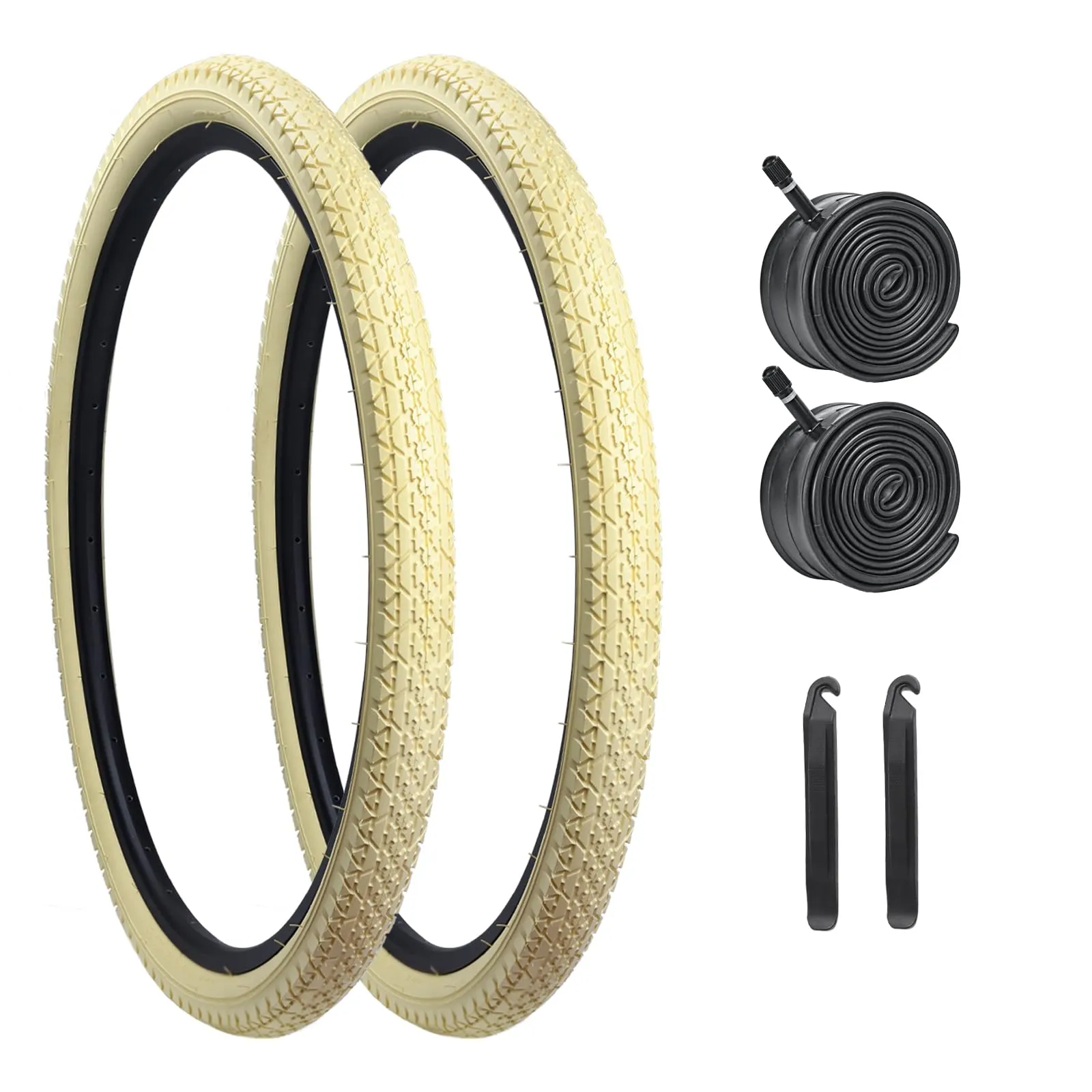 Bike Tires 24x2.125 and 26x2.125 Cream Foldable Beach Cruiser with Tubes and Levers