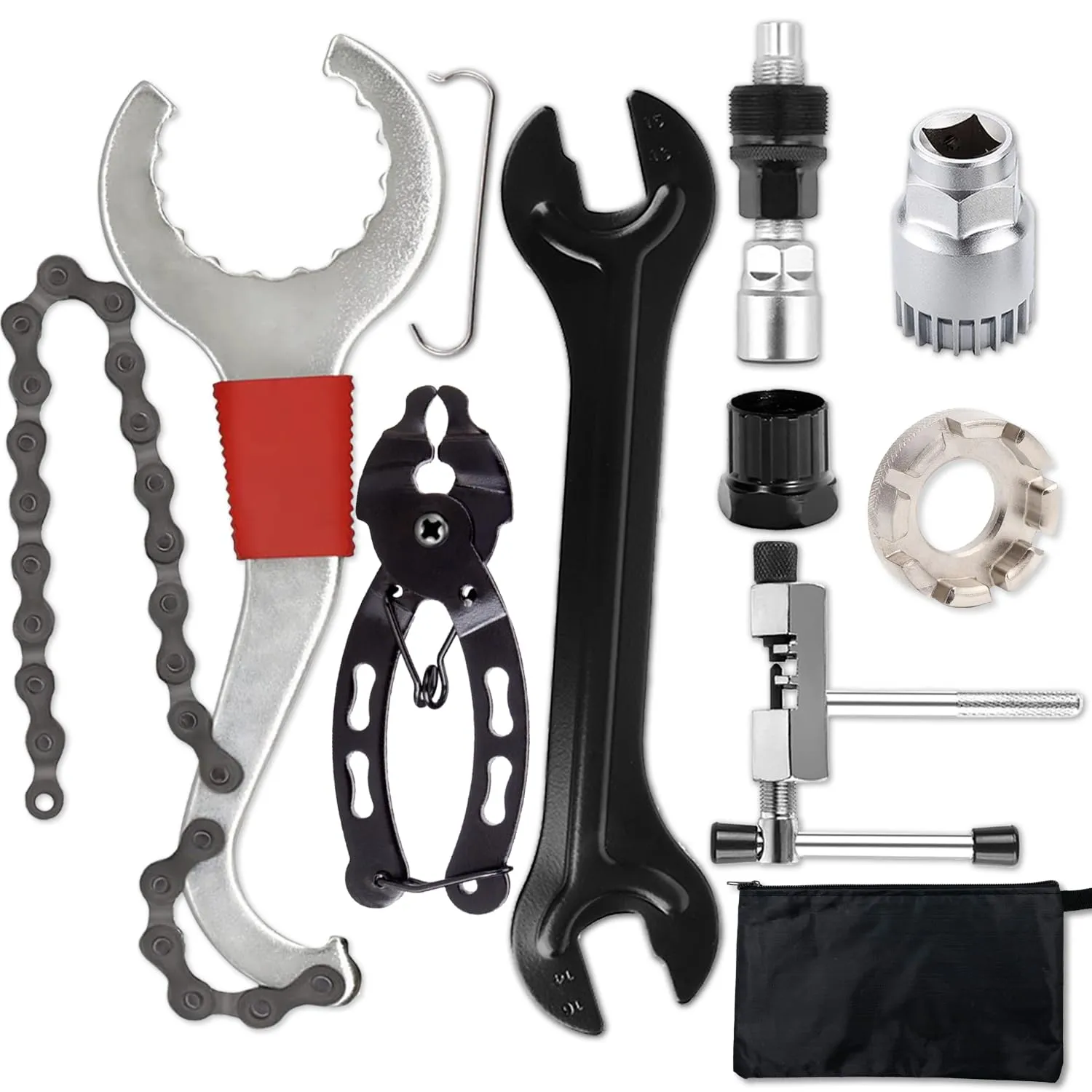 Bike Tool Kit - 8 Professional Bicycle Repair Tools for Mountain Bikes, 3-in-1 Wrench, Black