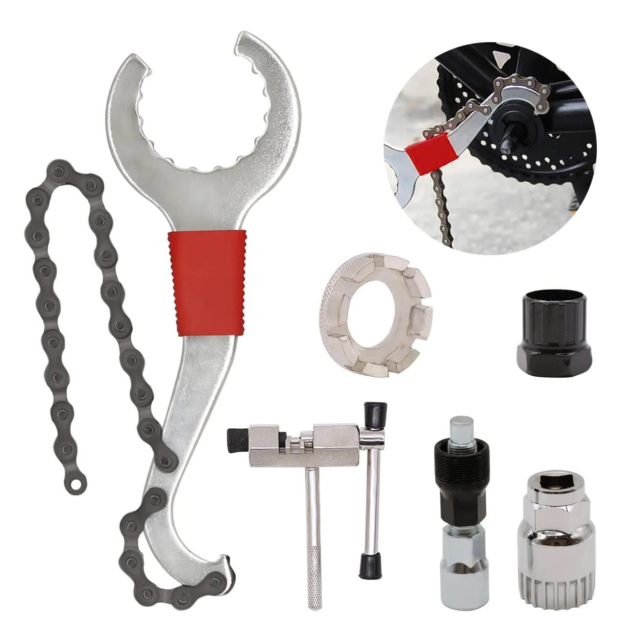 Bike Tool Kit 6 Pcs Professional Bicycle Repair Tools with 3-in-1 Cassette Remover Wrench