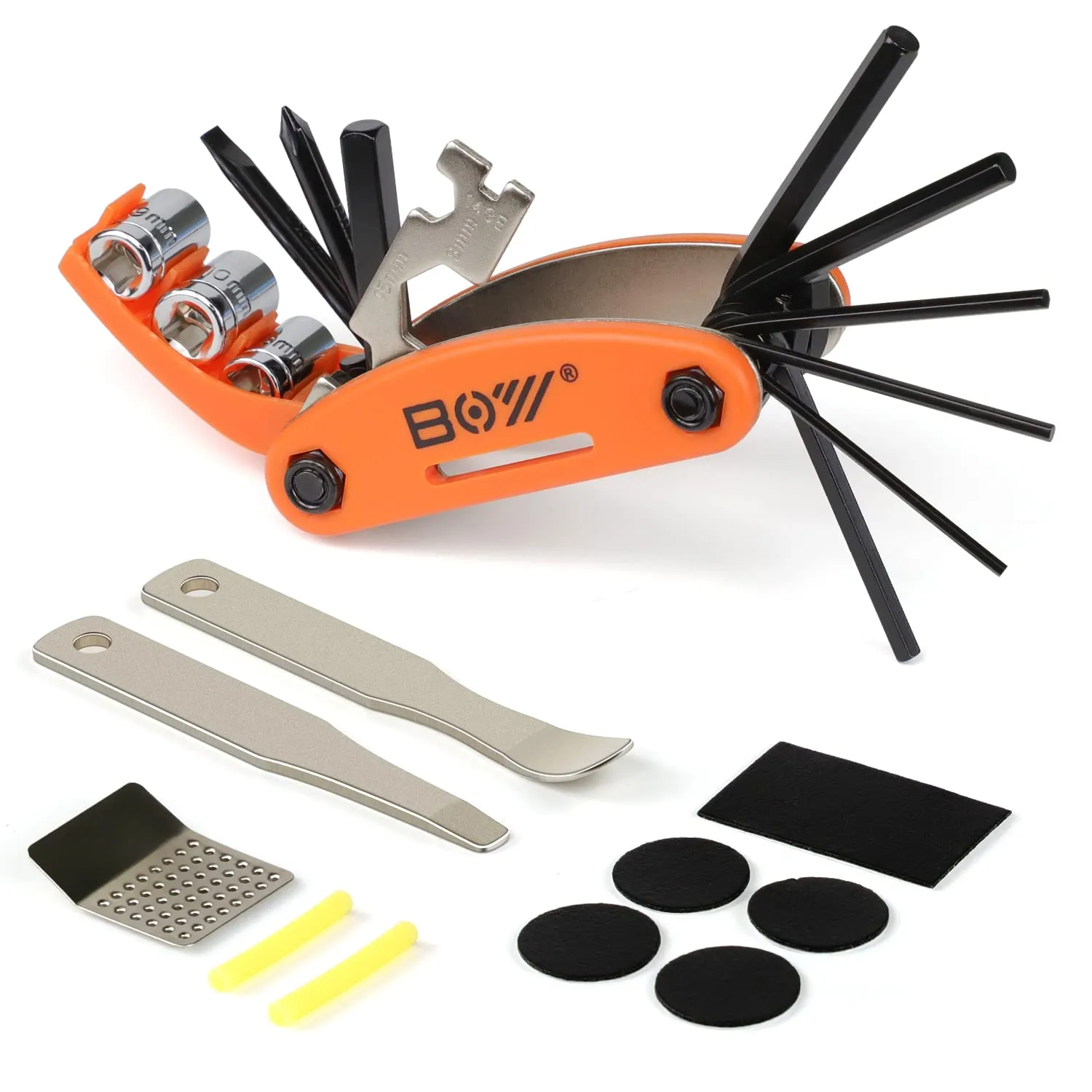 Bike Tool Kit Set - 16 in 1 Multi Tool, 2 Tire Levers & 5 Patch Kit in Portable Mini Tool Bag