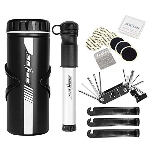 Bike Tool Kit Set with Mini Pump - 14-in-1 Multi-Function Tool, 750ml Waterproof Storage Bottle
