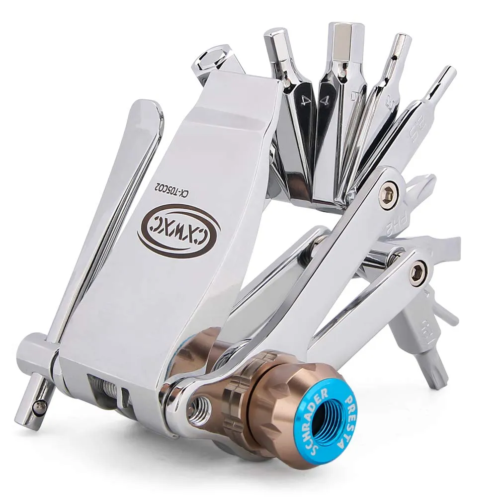 Bike Tool Mini 16 in 1 Multi-Tool with CO2 Inflator for Road and Mountain Bikes - Lightweight and Compact