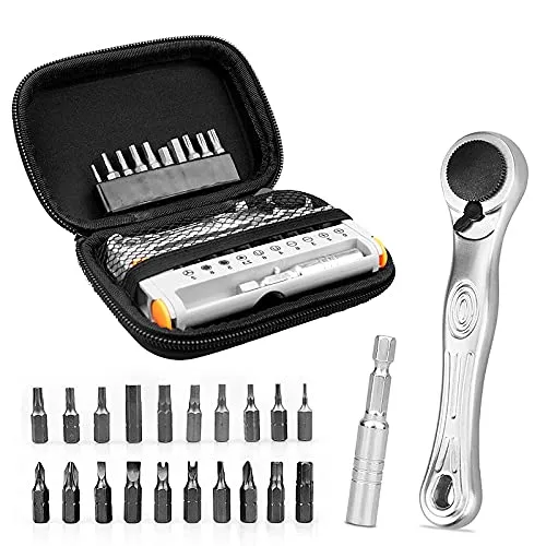 Bike Tool Mini Ratchet Set - Stylish Multitool for Road & Mountain Bikes - 20 Tool Bits Included