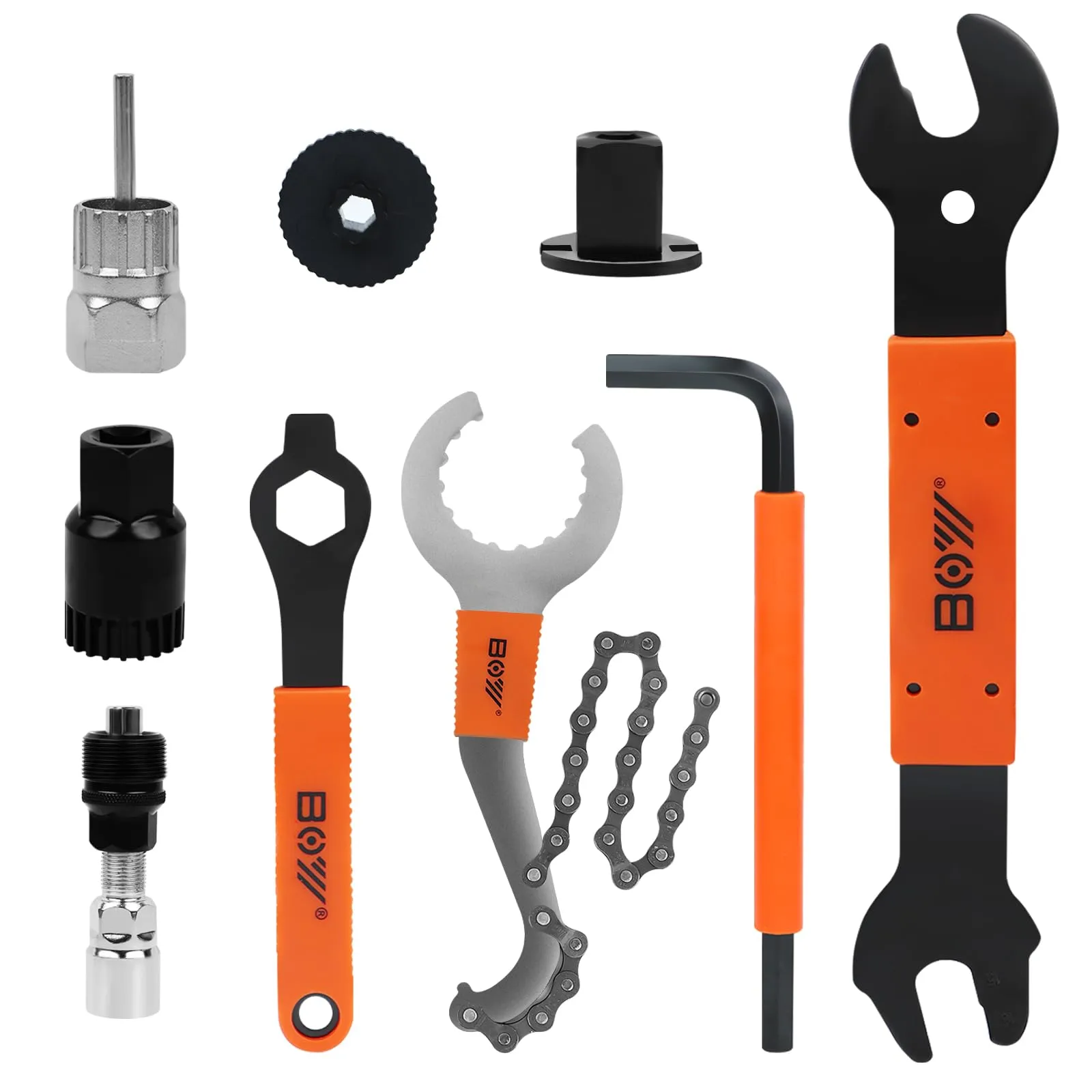Bike Tools Kit - 3 in 1 Cassette Removal, Pedal Wrench, Crank Removal Tool, Black, Orange, Silver