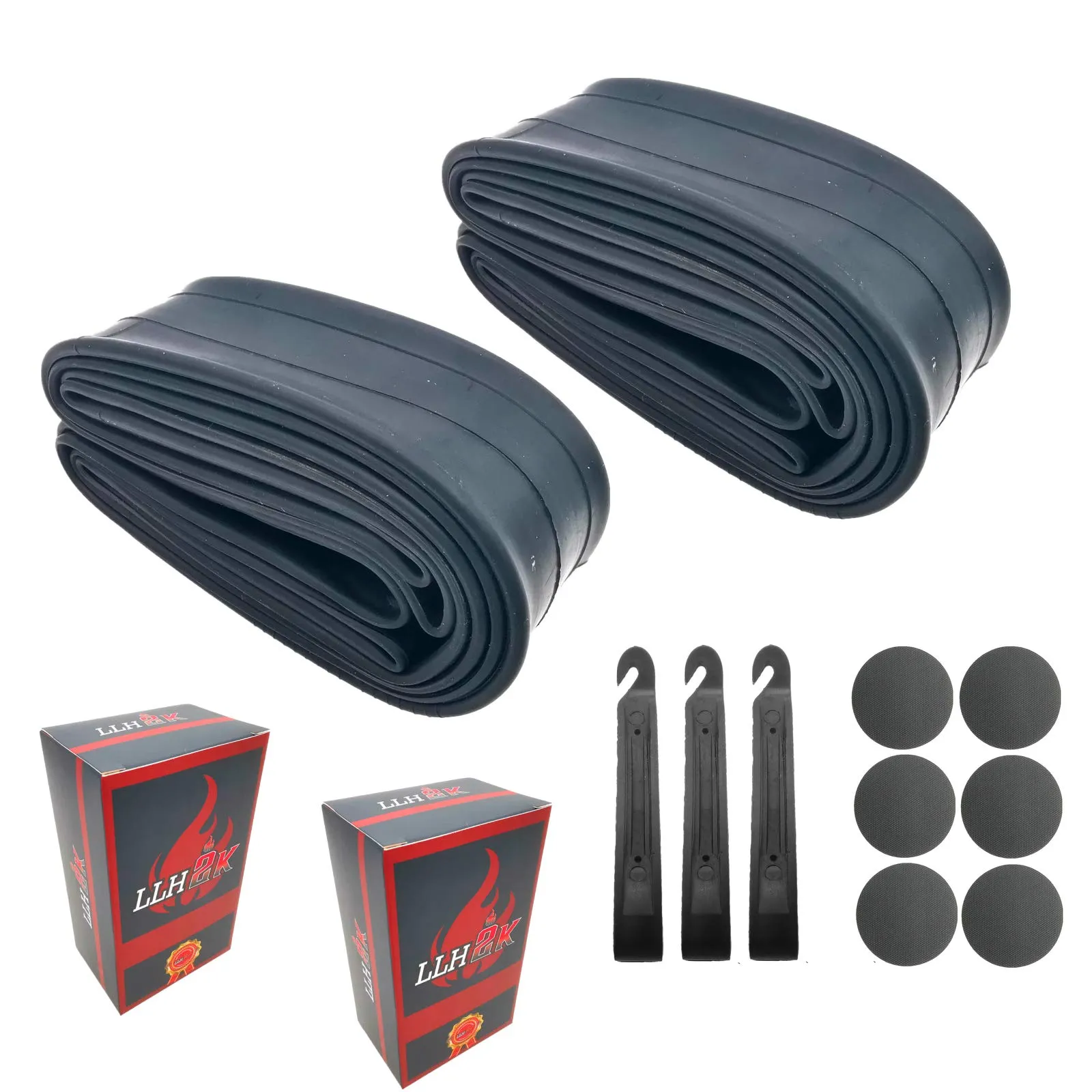 Bike Tube 26 x 1.95 with Repair Kit - 2 Pack, 3 Tire Levers & 6 Patches - Durable & Reliable