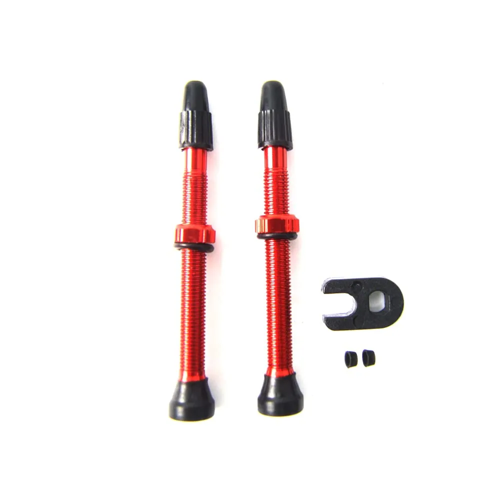 Bike Tubeless Presta Valve Stem Replacement Kit 60mm Red - Includes Core Remover & Washers