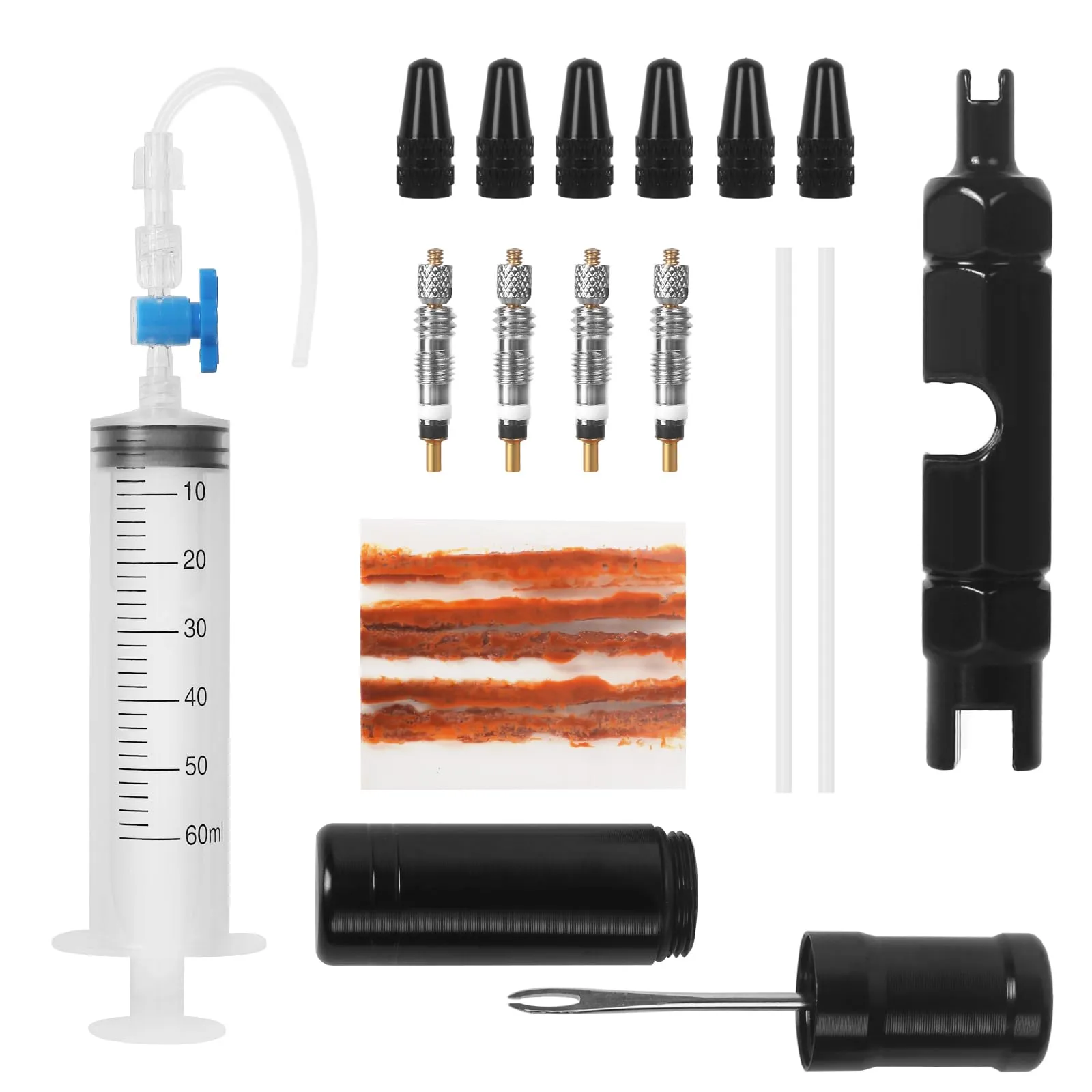 Bike Tubeless Tire Repair Kit with Sealant Injector & Presta Valve Tool for Quick Repairs