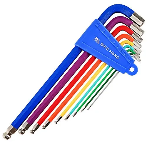 BikeHand 9-Piece Heavy Duty Hex Allen Wrenches Set with Long Arm Ball Ends - 1.5-10mm - Colored