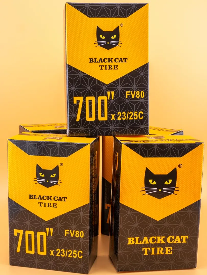 Black Cat Bike Inner Tubes 700 X 23-25C - 80mm Presta Valve, 5-Pack, Durable for Road & Triathlon