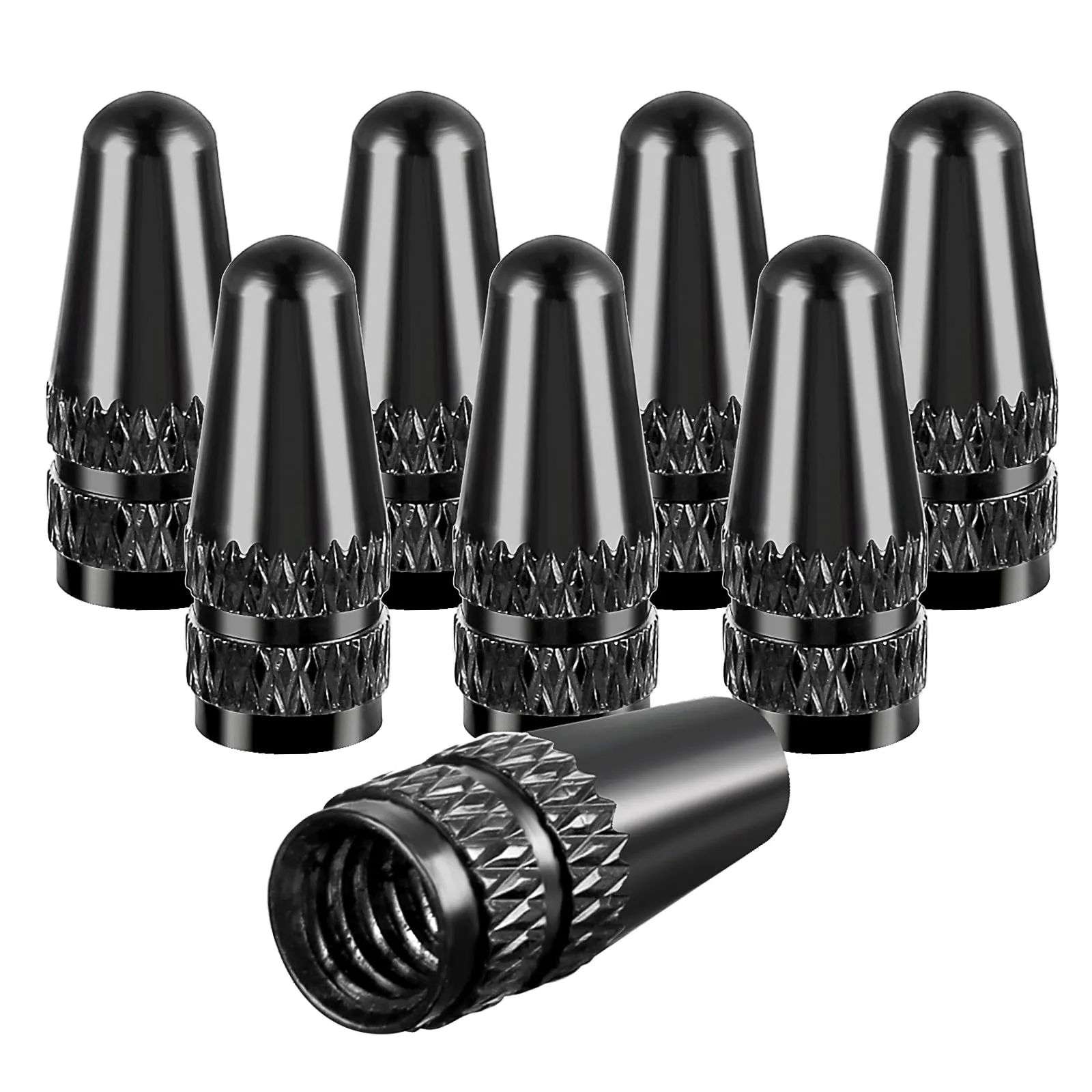 Black Presta Valve Caps, 8 Pack Aluminum Anodized Bicycle Tire Air Dust Covers for Presta Valves