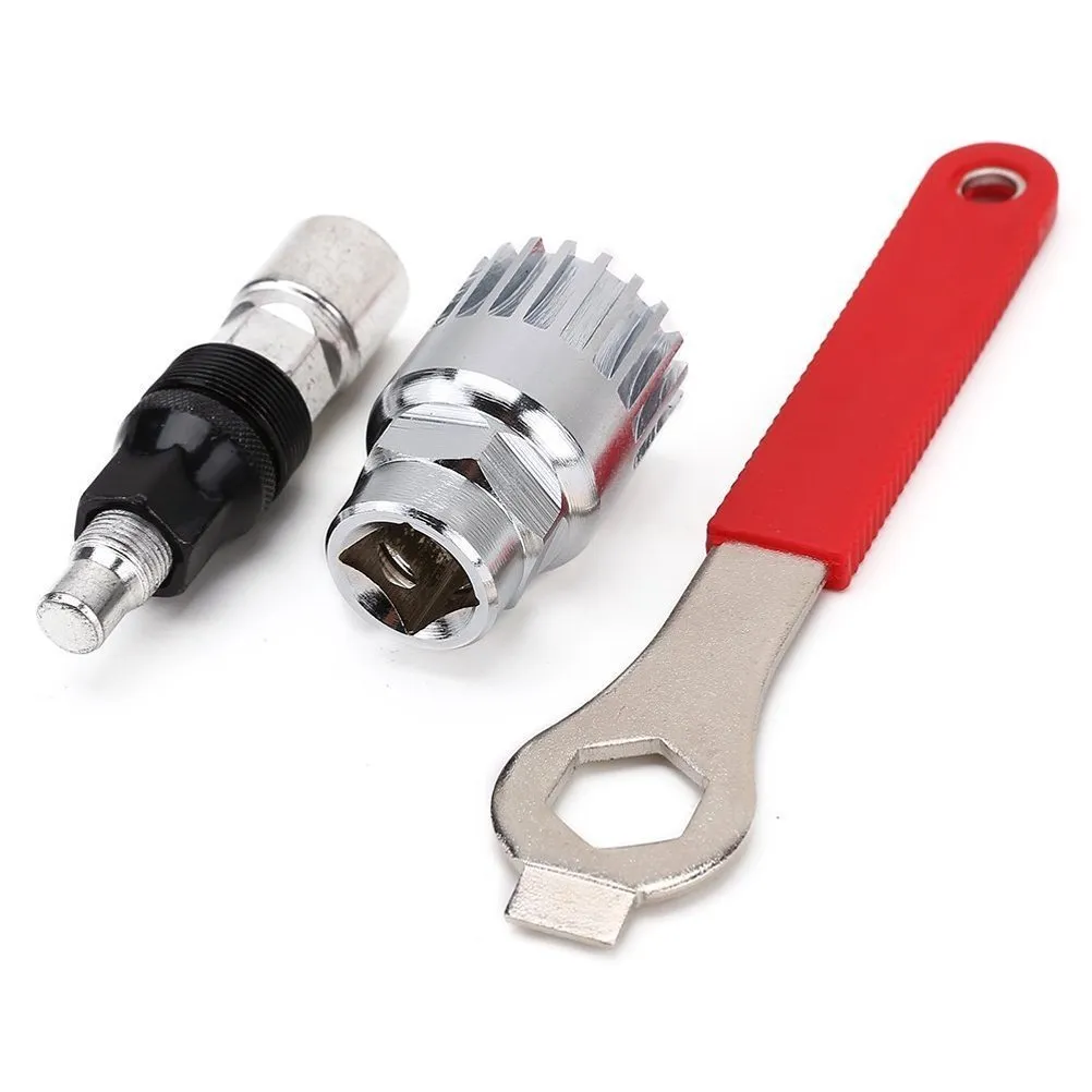 BlueSunshine Professional Bike Crank Extractor & Bottom Bracket Remover Tool Kit - Silver & Red