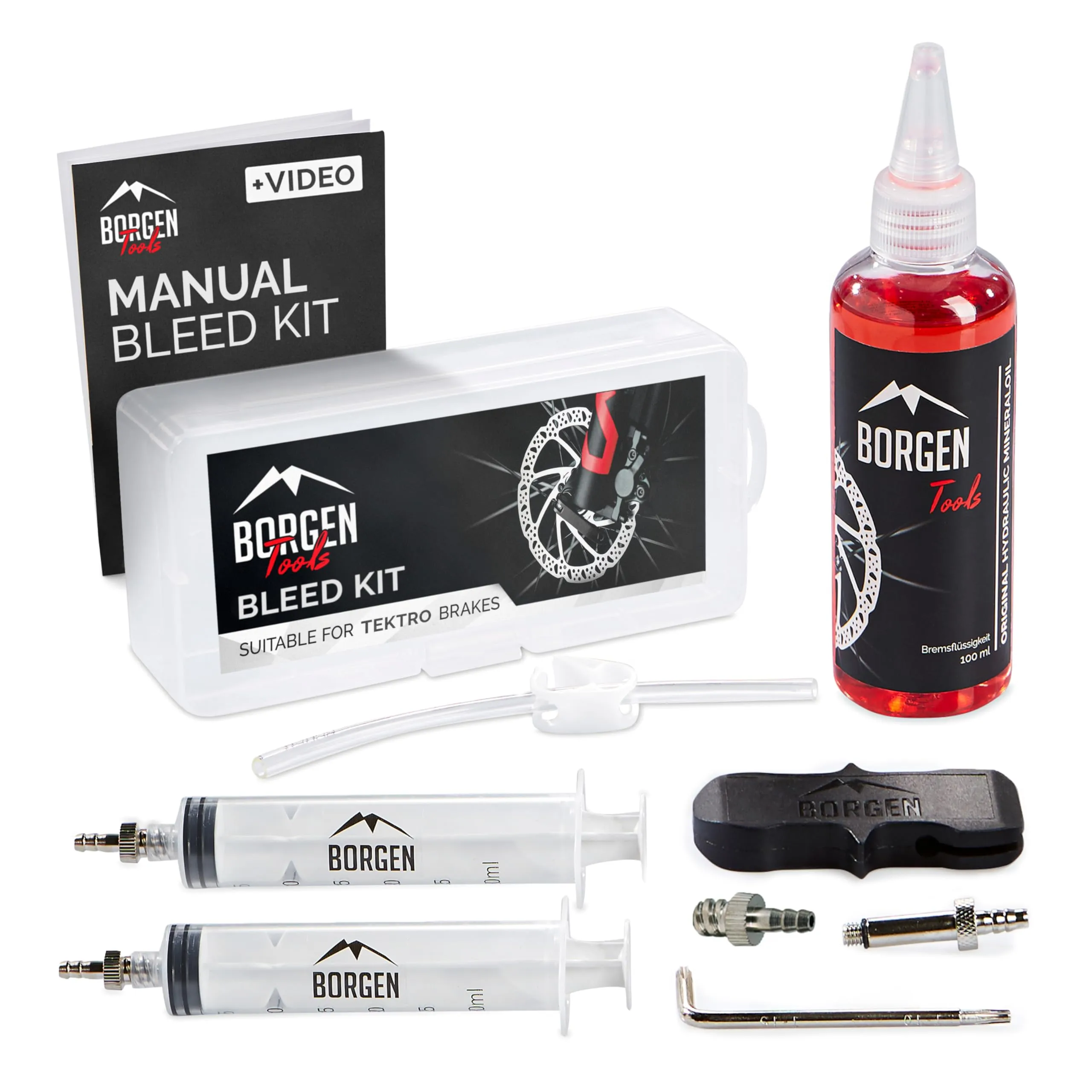 Borgen Bike Brake Bleed Kit for Tektro TRP Hydraulic Disc Brakes - 100ml Mineral Oil Included