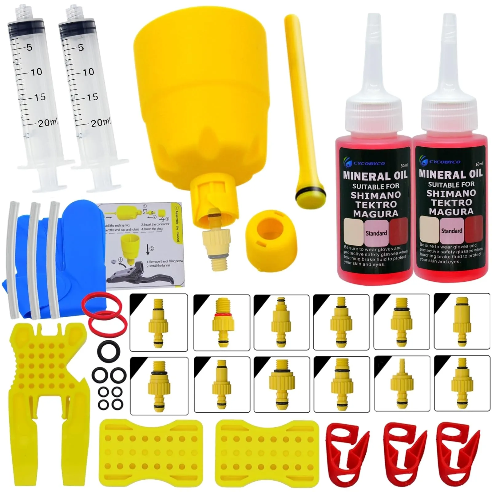 Brake Bleed Kit for Shimano, Tektro, Magura MTB Hydraulic Disc Brakes with Mineral Brake Fluid