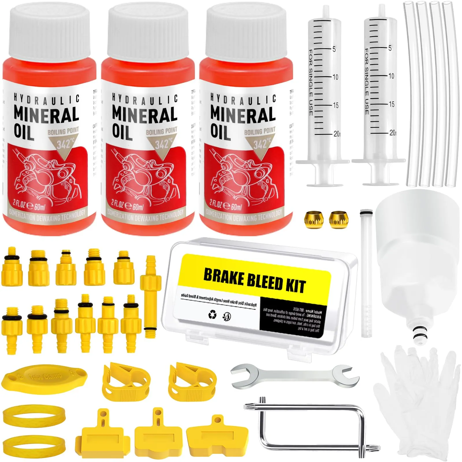 Brake Bleed Kit for Shimano, TEKTRO, TRP - 180ML Mineral Oil Brake Fluid, 12 Adapters Included