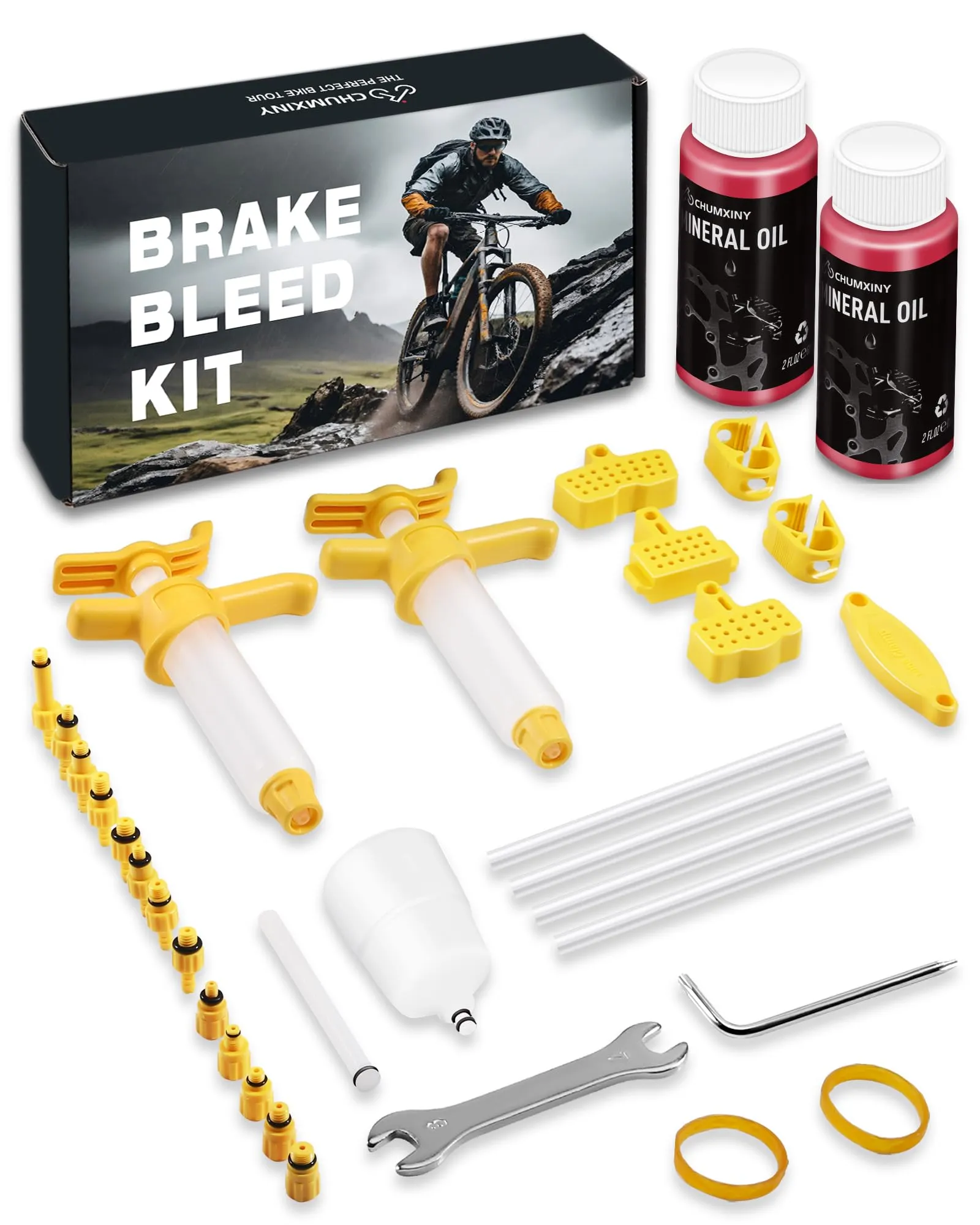 Brake Bleed Kit for SHIMANO, TEKTRO, TRP Hydraulic Disc Brakes - Complete Set with Mineral Oil