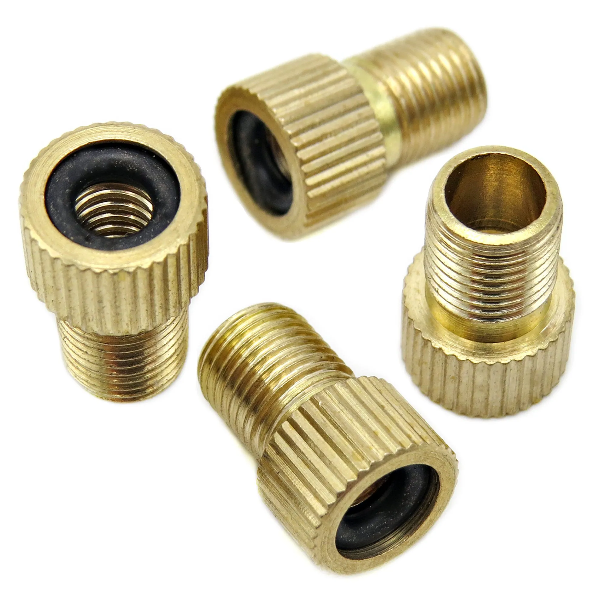 Brass Presta Valve Adapter - Convert Presta to Schrader - Inflate Tires with Standard Pump (4 Pack)