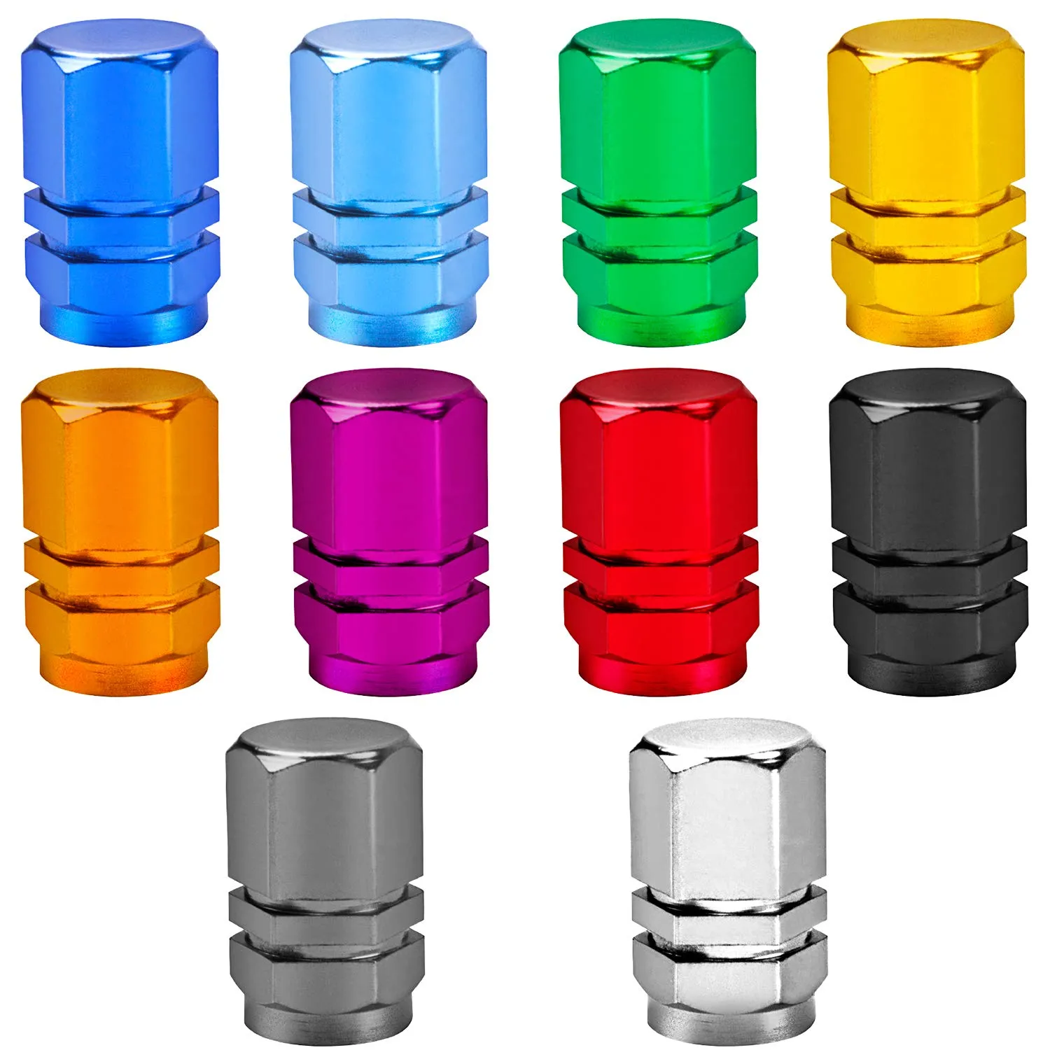 BronaGrand 20 Pieces Aluminum Alloy Schrader Tire Valve Caps in 10 Vibrant Colors