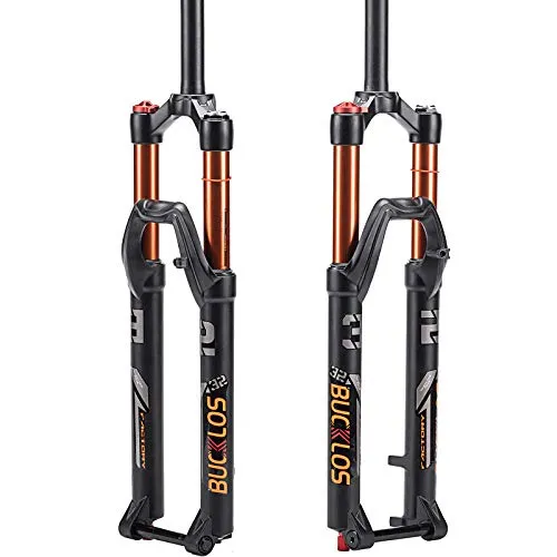 BUCKLOS MTB Fork 120mm Travel - 26/27.5/29 inch, Straight/Tapered, Manual Lockout, 15mm Axle