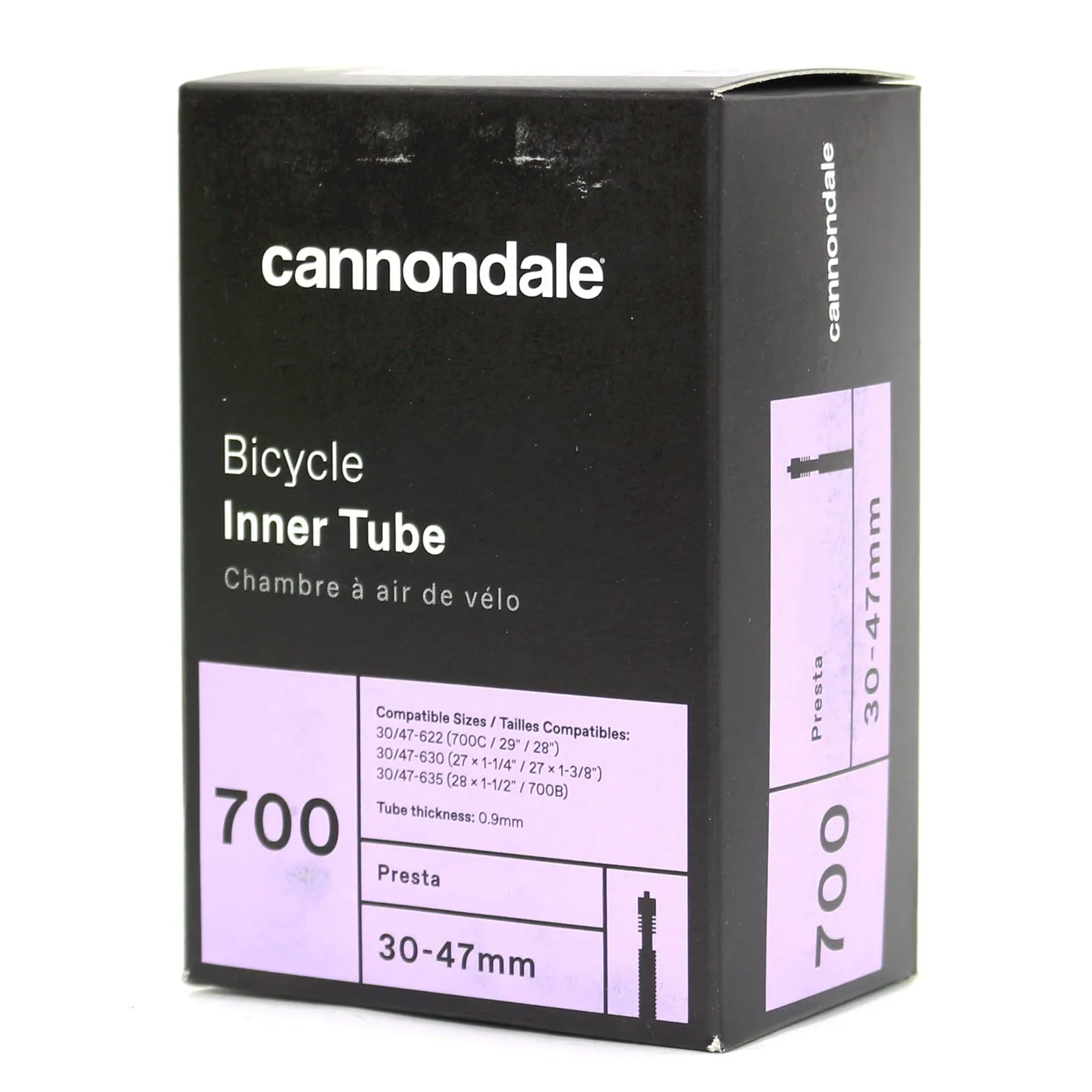 CANNONDALE 700x30-47 PRESTA VALVE TUBE - DURABLE BUTYL RUBBER, 48MM, 0.9MM WALL THICKNESS