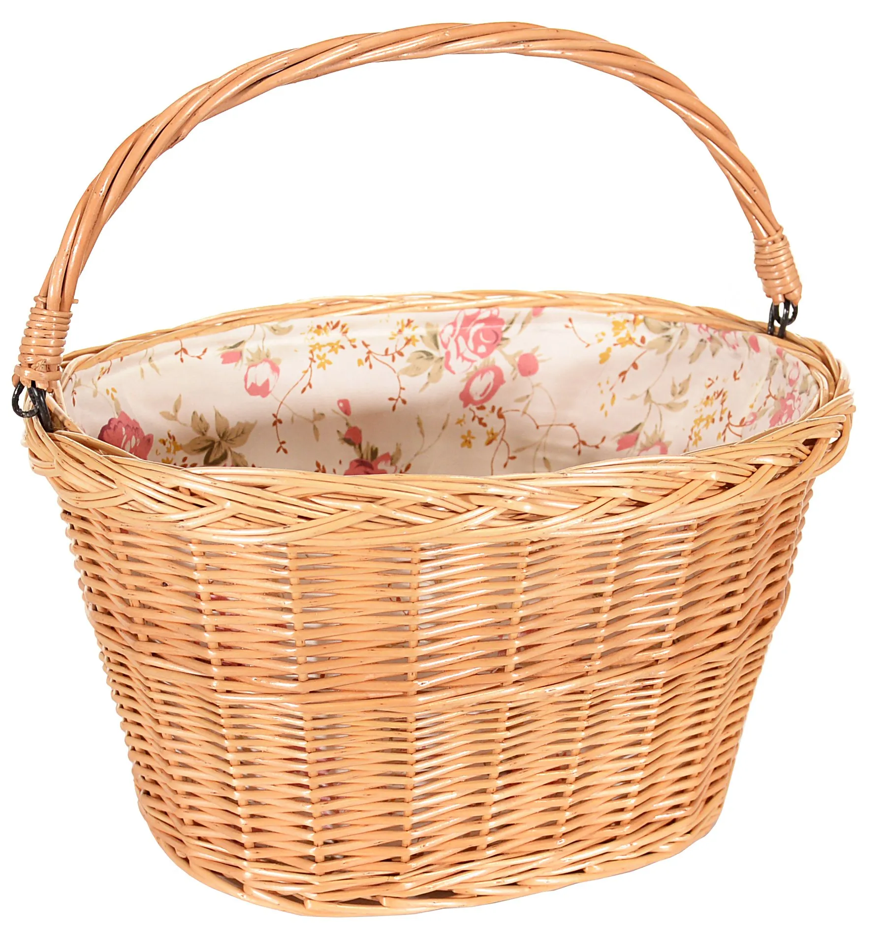 Capstone Large Wicker Bicycle Basket with Flowered Liner – Front Handlebar Mount, Quick Release