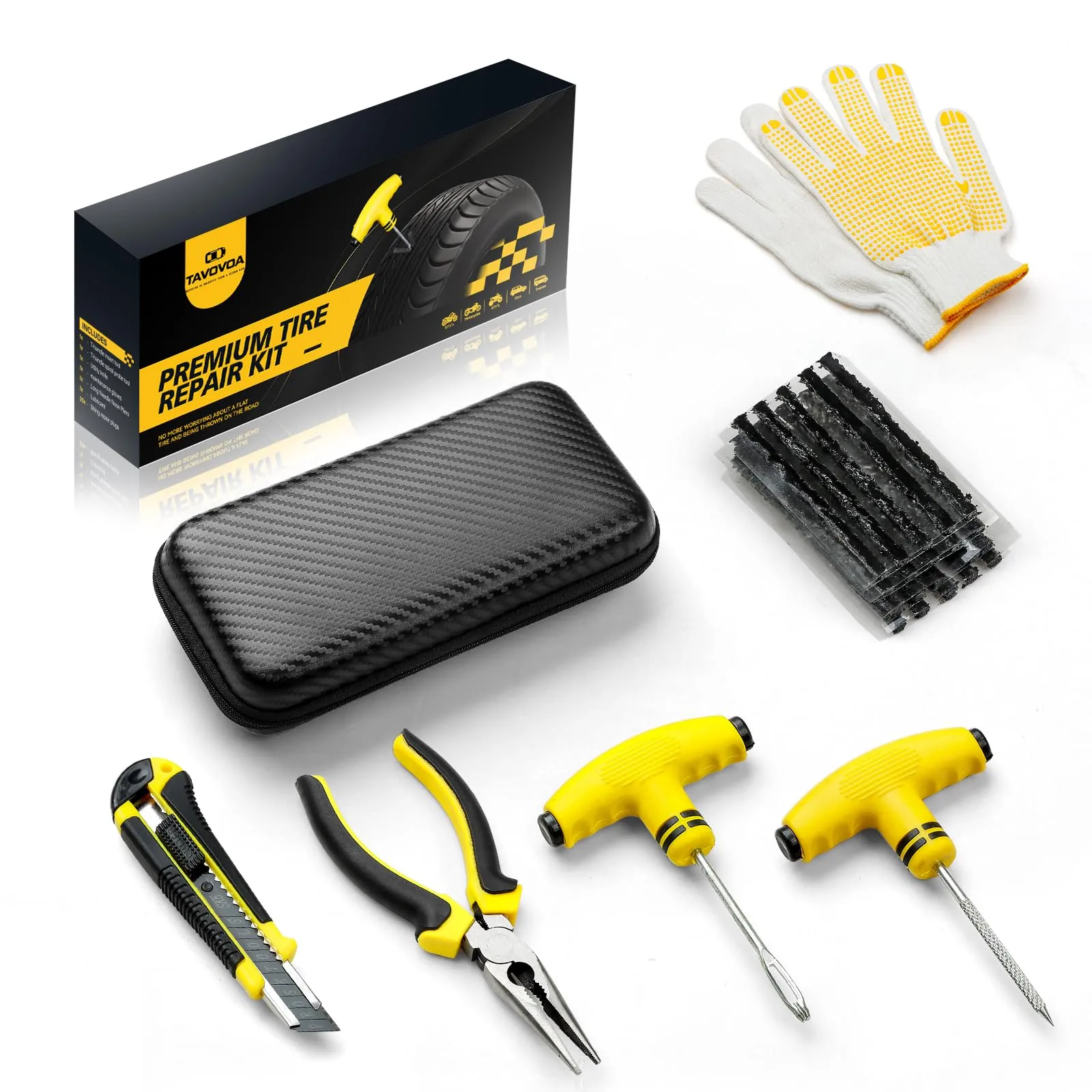 Car Puncture Repair Kit - Emergency Tyre Plug Set for Cars, Motorcycles, Trucks - 20 Strings, Yellow