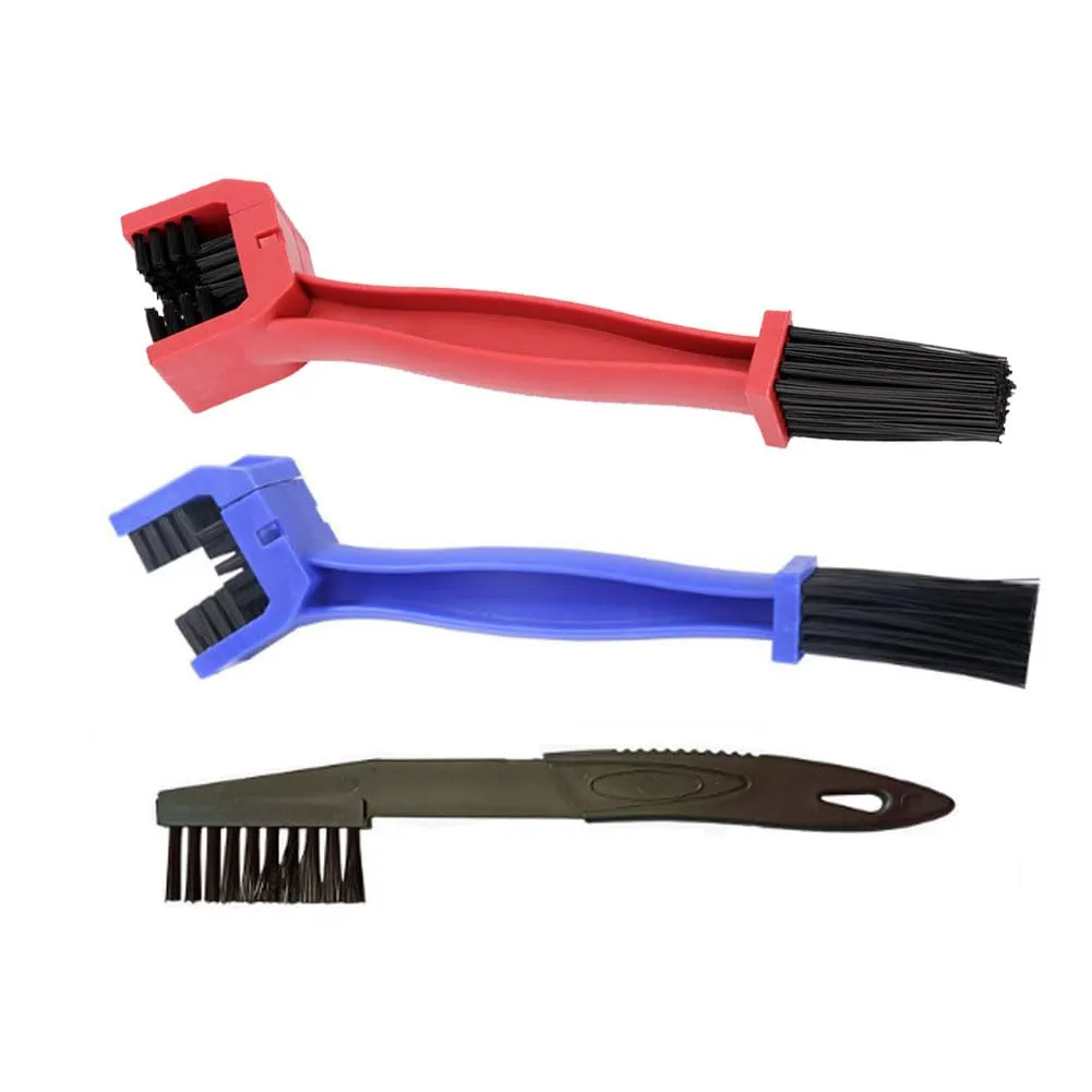 Chain Cleaning Brush Set - 3 Pcs Motorcycle & Bike Chain Cleaner Brushes (Blue + Red)