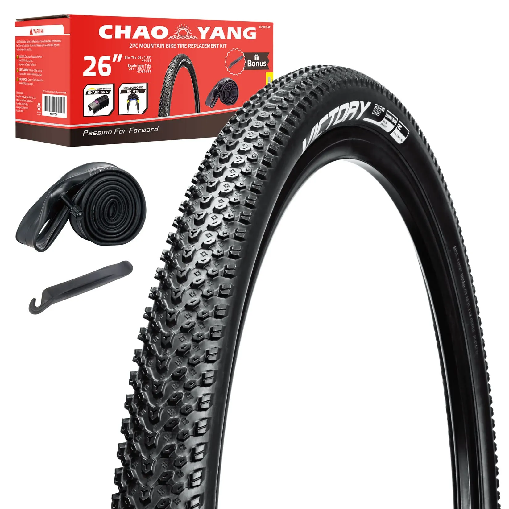 Chao YANG 26' Mountain Bike Tire Replacement Kit - Dual Compound, Puncture Protection, 1-Pack