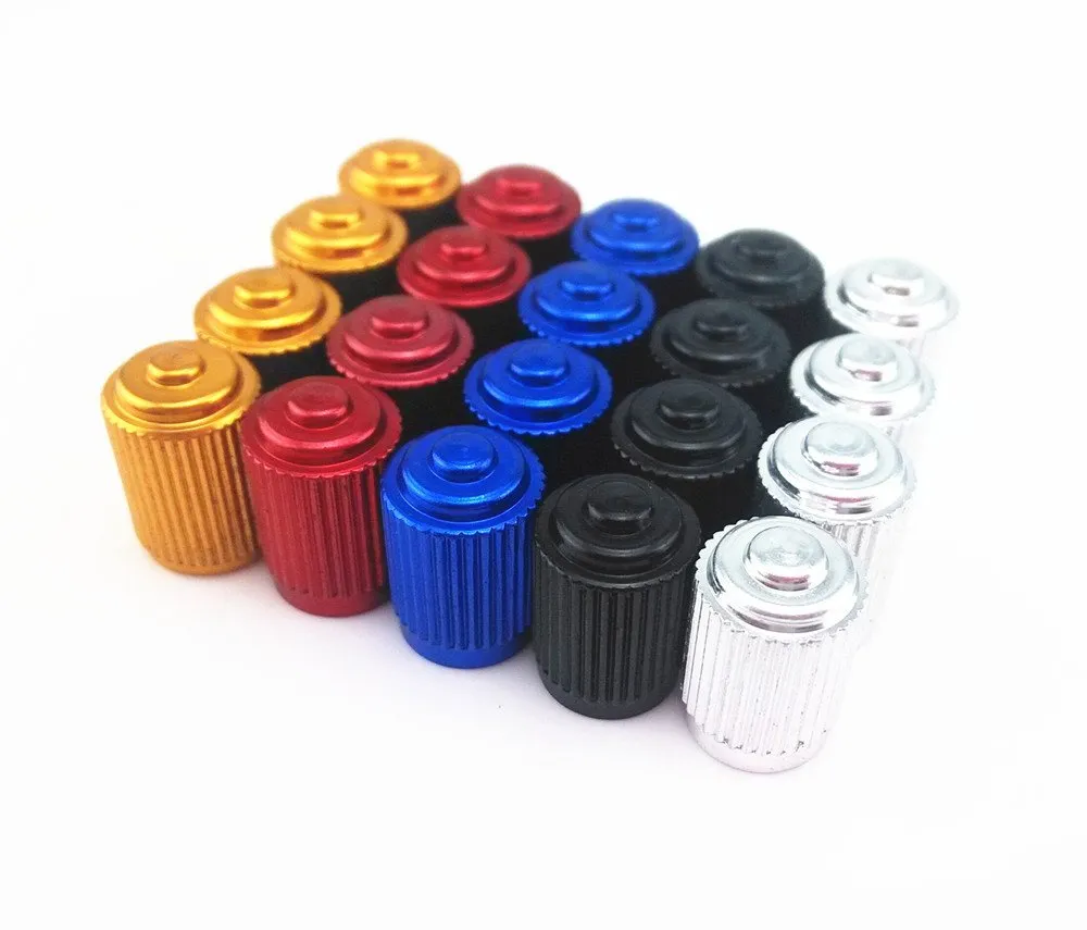 Colorful Aluminum Bicycle Tire Valve Caps - 20pcs Schrader Dust Covers in Silver, Gold, Red, Blue, Black