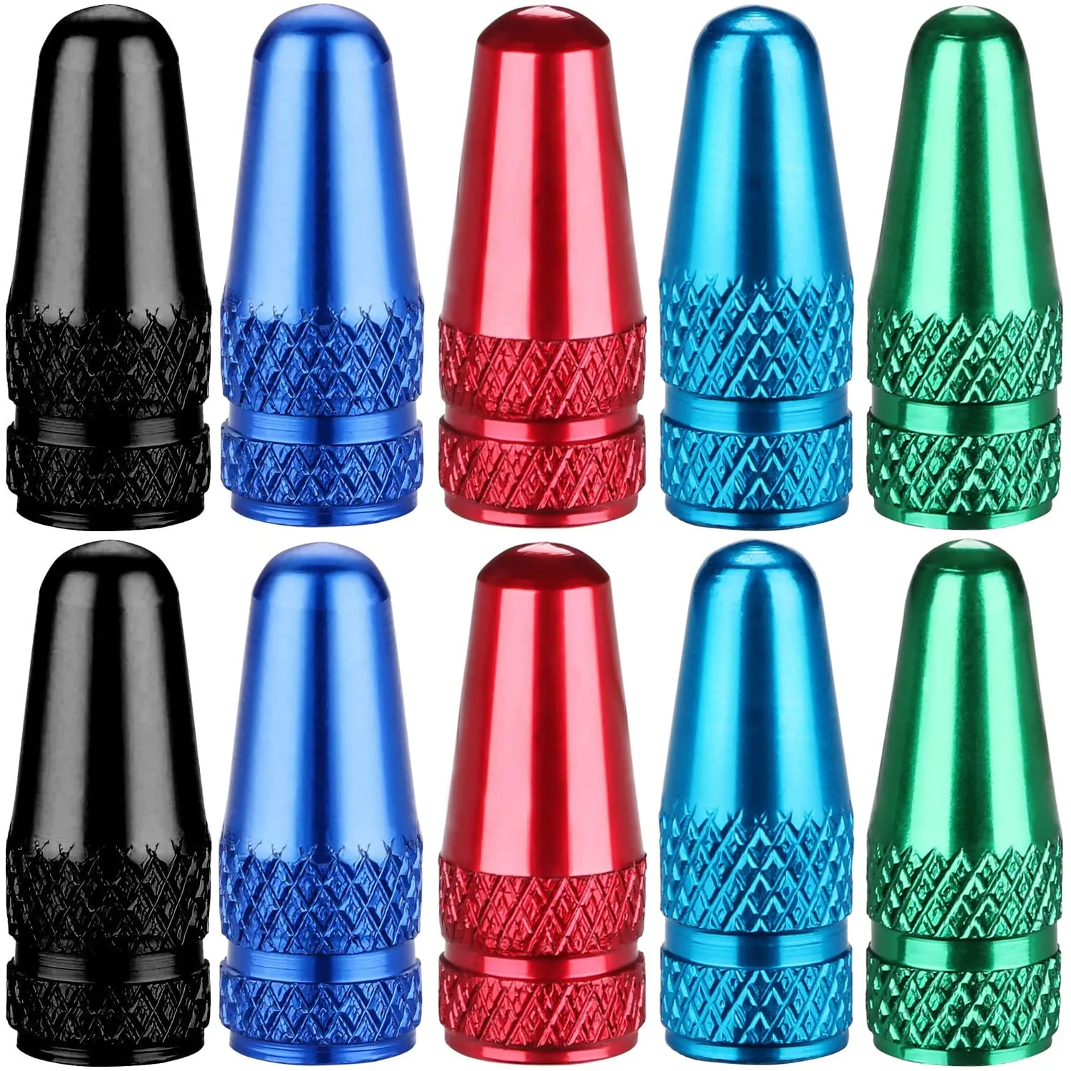 Colorful Aluminum Presta Valve Stem Caps for MTB, Road, Hybrid Bikes - 10 Pack