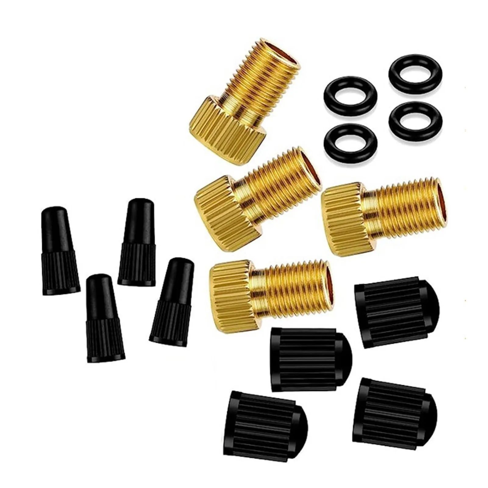 Compressor Tire Valve Adapter Set - 16pcs Brass for Gas Station, Presta Bike Caps, Leak-Proof