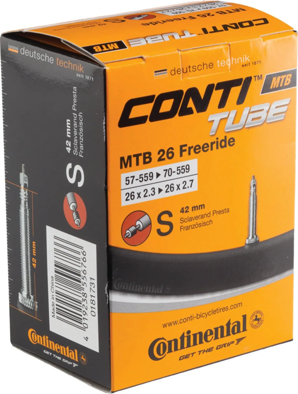 Continental 26' Freeride Bicycle Tube, 2.3'/2.7' - 42mm Presta Valve - Premium Quality & Performance