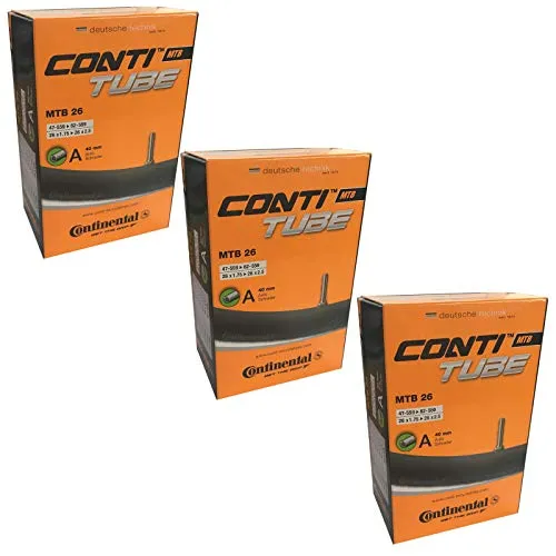 Continental 26' x 1.75-2.5 Mountain Bike Inner Tube Set of 3 - 40mm Schrader Valve, High Quality