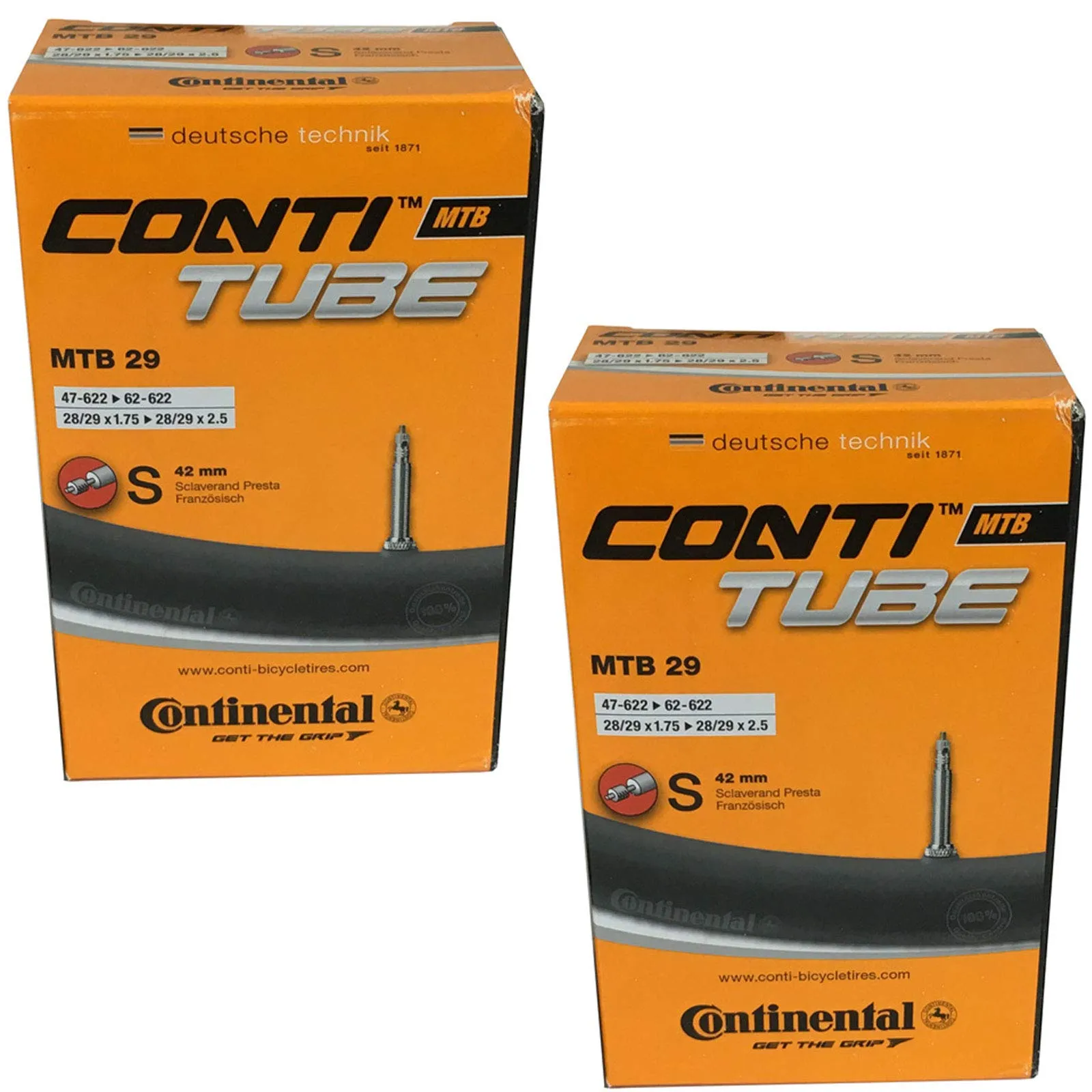 Continental 29' Inner Tubes - Set of 2 High-Quality MTB Tubes for 1.75'-2.5' Tyres with Presta Valve