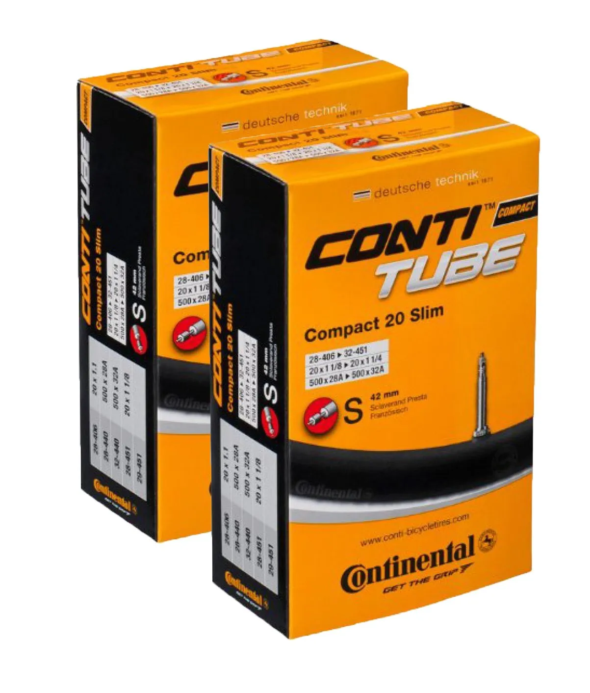 Continental 42mm Presta Valve Tube 2-Pack, 20 x 1-1/8 to 1-1/4cc, Slim, Lightweight and Durable
