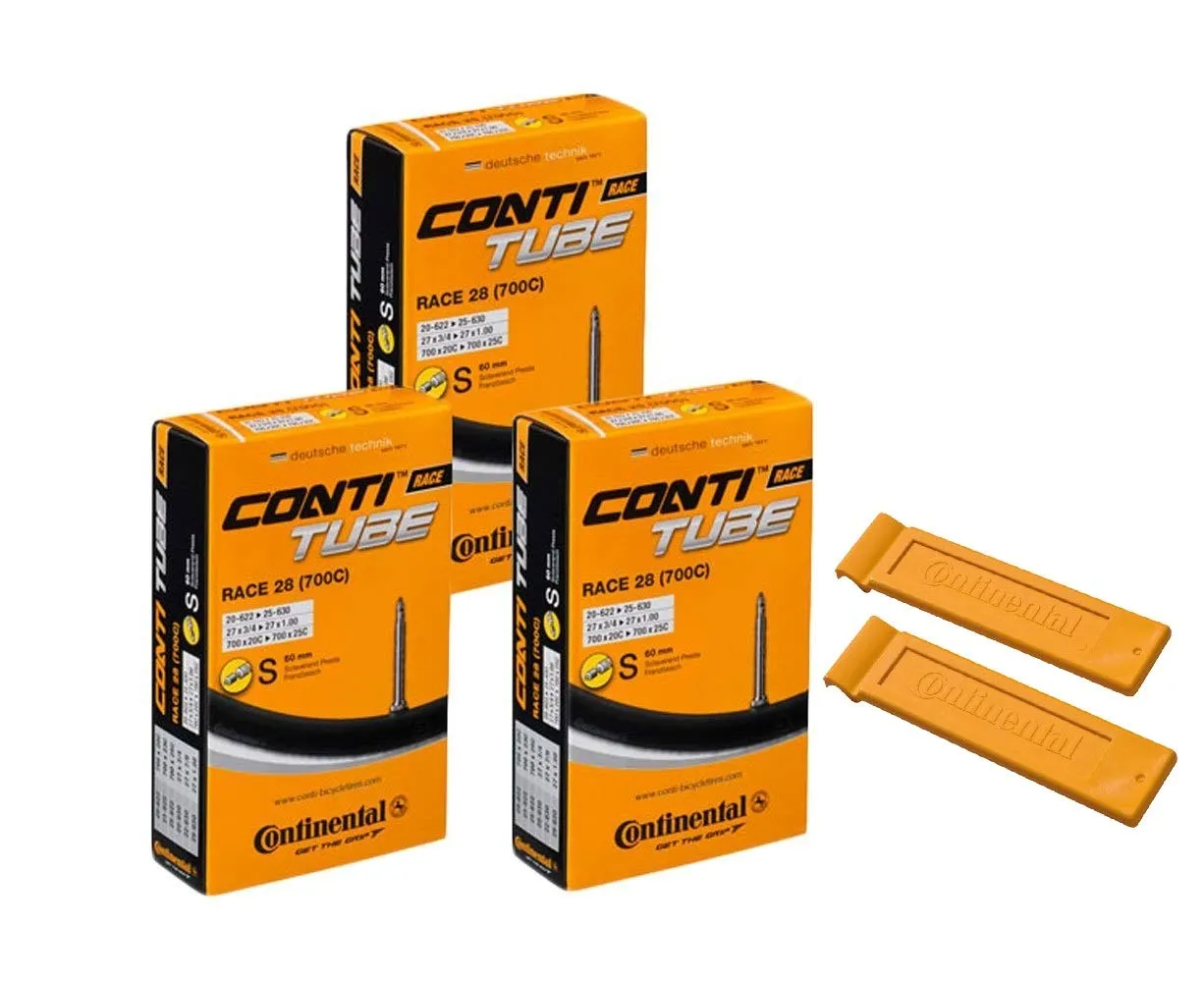 Continental 60mm Presta Valve Tube - Black, 700C, Pack of 3 - Superior Handling on Wet & Dry Roads