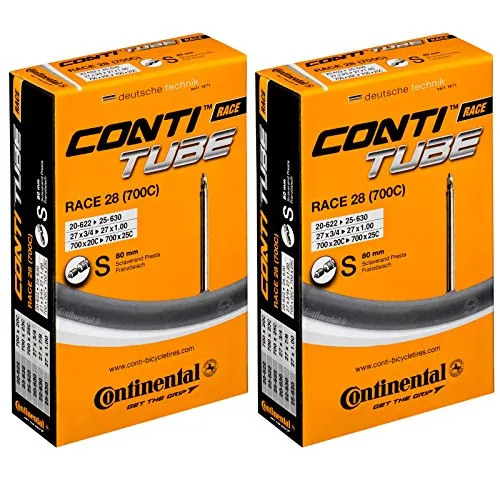 Continental 700C Inner Tubes - Presta Valve 80mm, Set of 2, Fits 700x20c to 700x25c