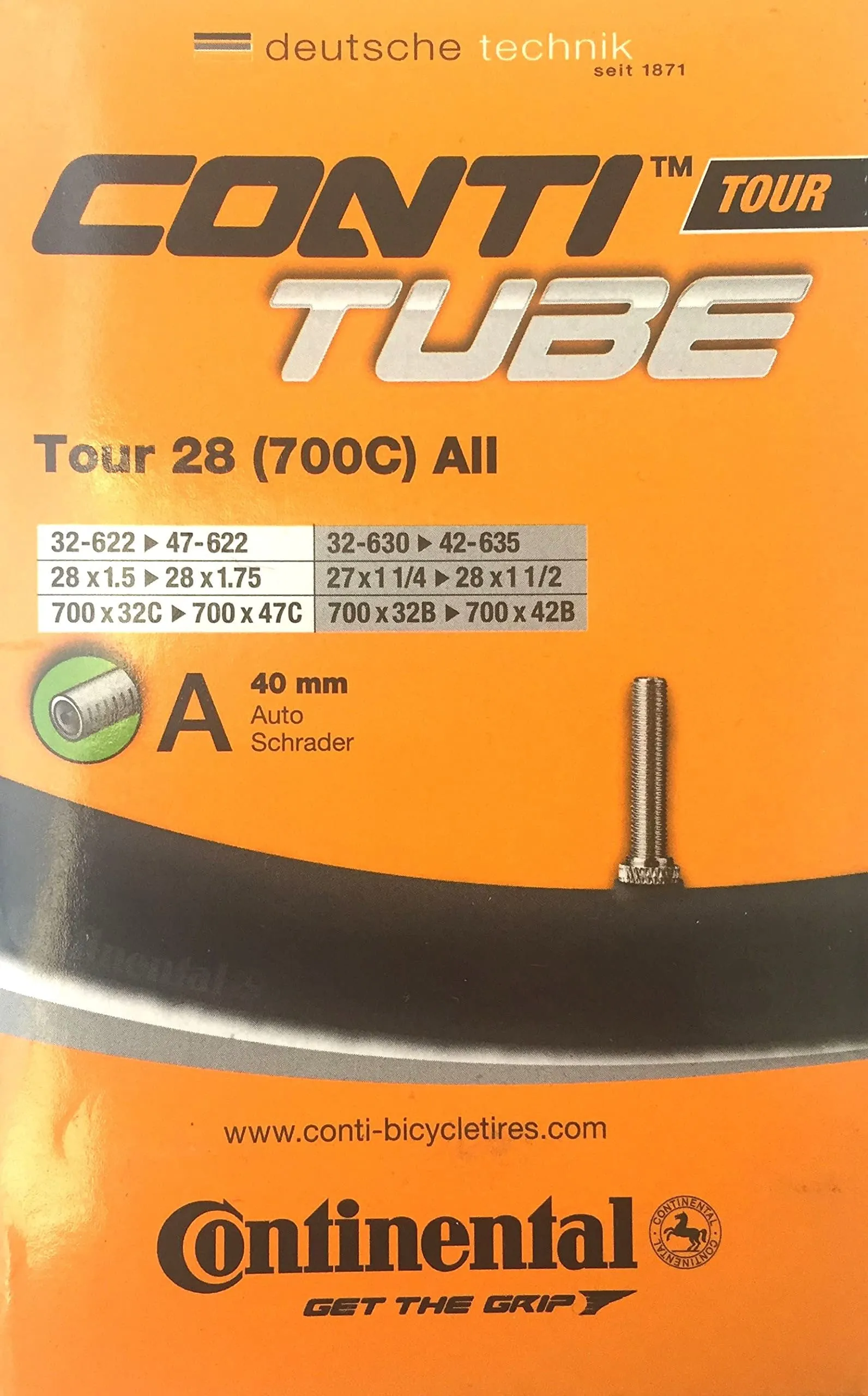 Continental Bicycle Tour Air Tube - Black 40mm AV Inner Tube for Cycling, Size 28' 32/47-622/635