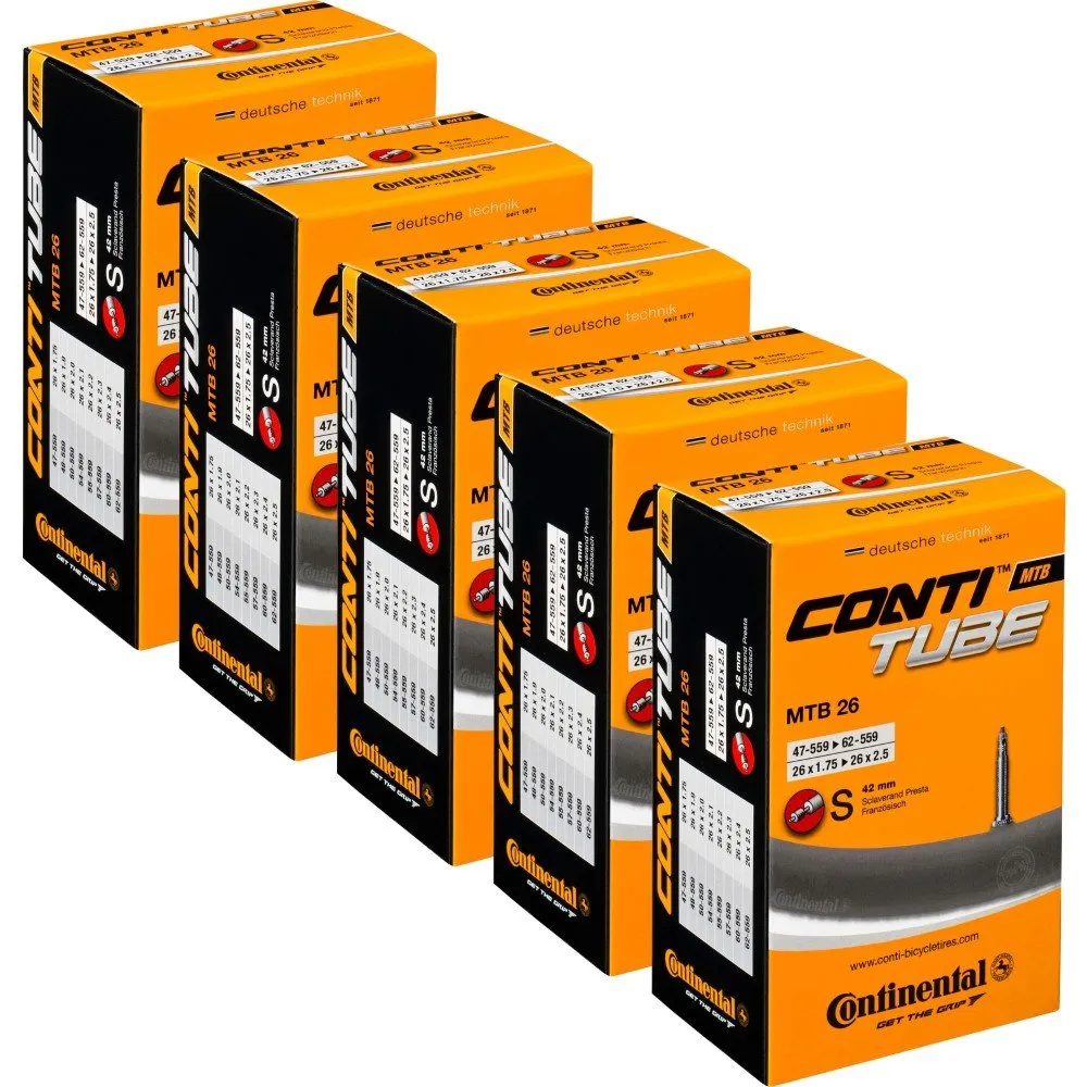 Continental Bicycle Tubes MTB 26-29 Presta Valve 42mm - Value Bundle (Pack of 5)