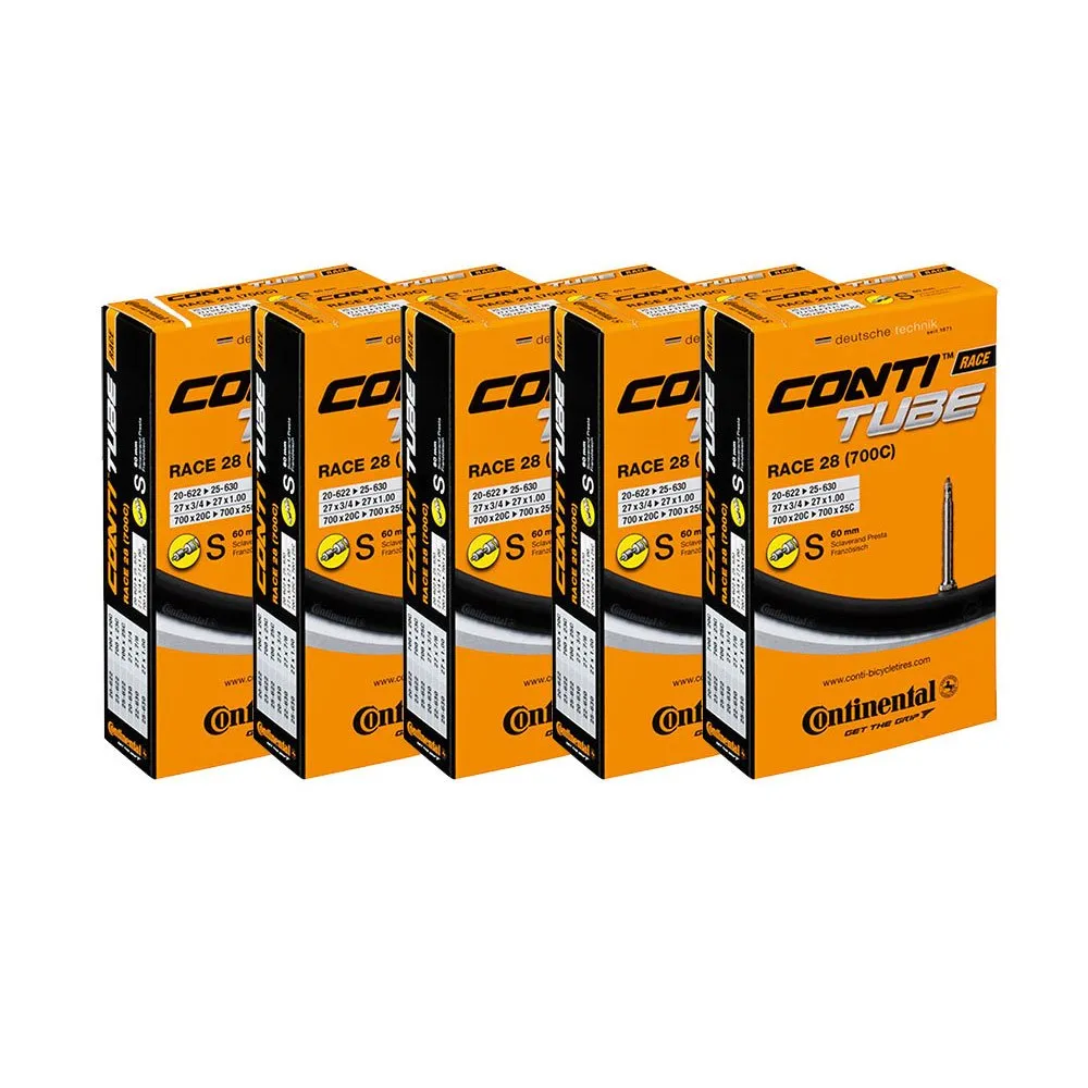 Continental Bicycle Tubes Race 28 700x20-25 SV60 Presta Valve 60mm - Value Pack of 5