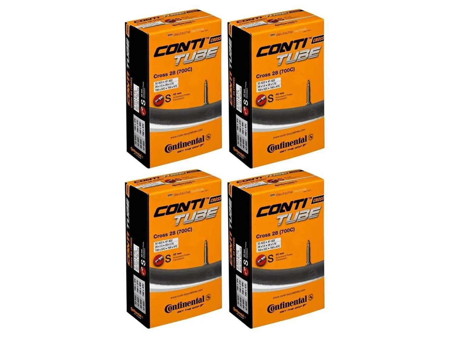 Continental Cross 28' 700x32-47c Bicycle Inner Tube Bundle - 4 Pack with 42mm Presta Valve