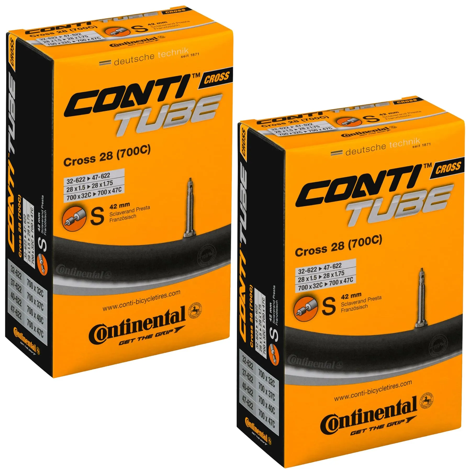 Continental Cross 28' 700x32-47c Inner Tubes with 42mm Presta Valve - Pack of 2 Durable Tubes
