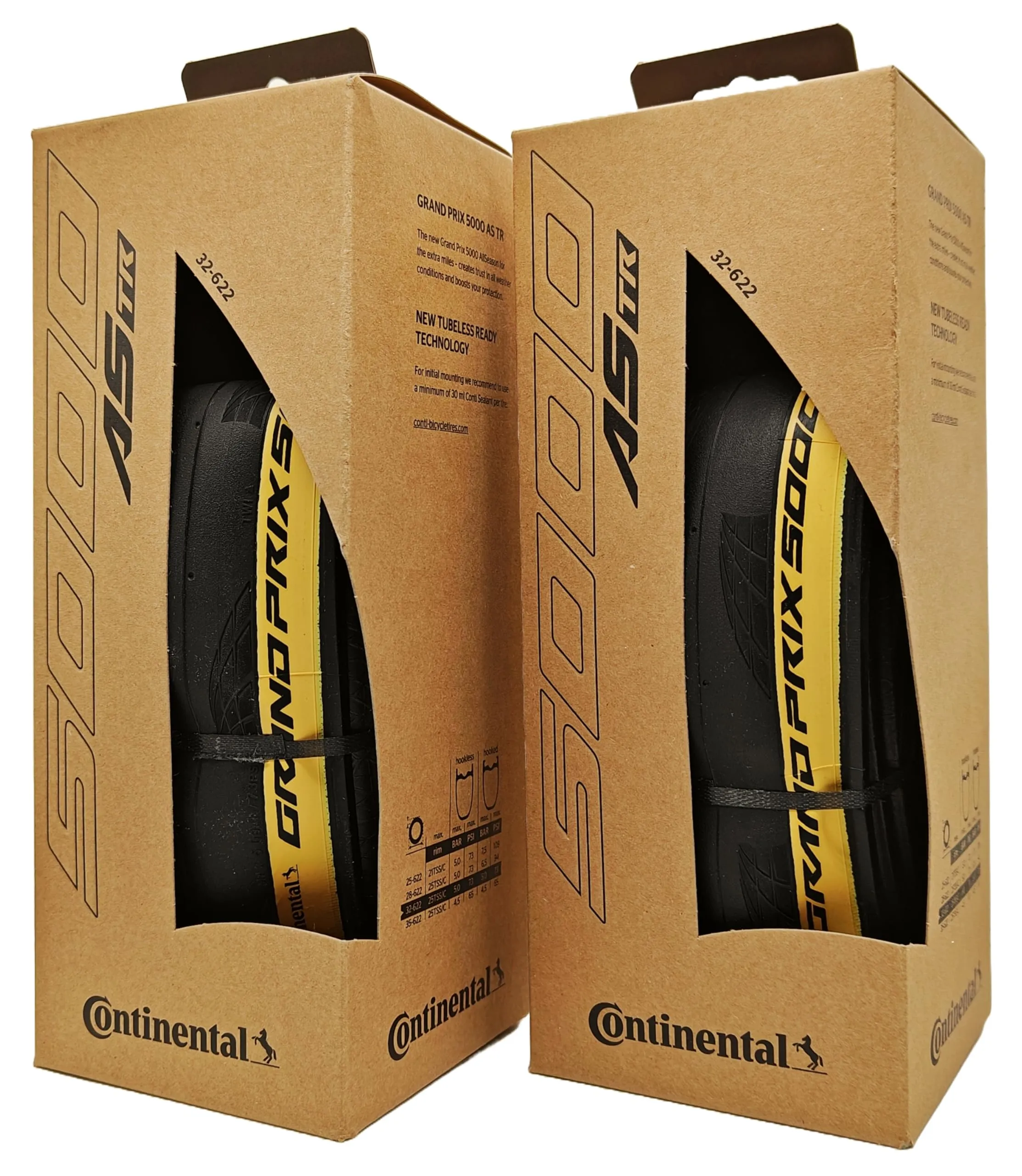 Continental Grand Prix 5000 All Season 700x32 AS TR Black/Cream - Tubeless Ready Tires - Pack of 2
