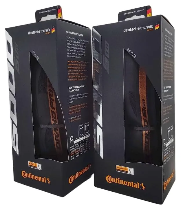 Continental Grand Prix 5000 S TR 700x28 Tubeless Ready Tires - Black/Transparent - Pack of 2